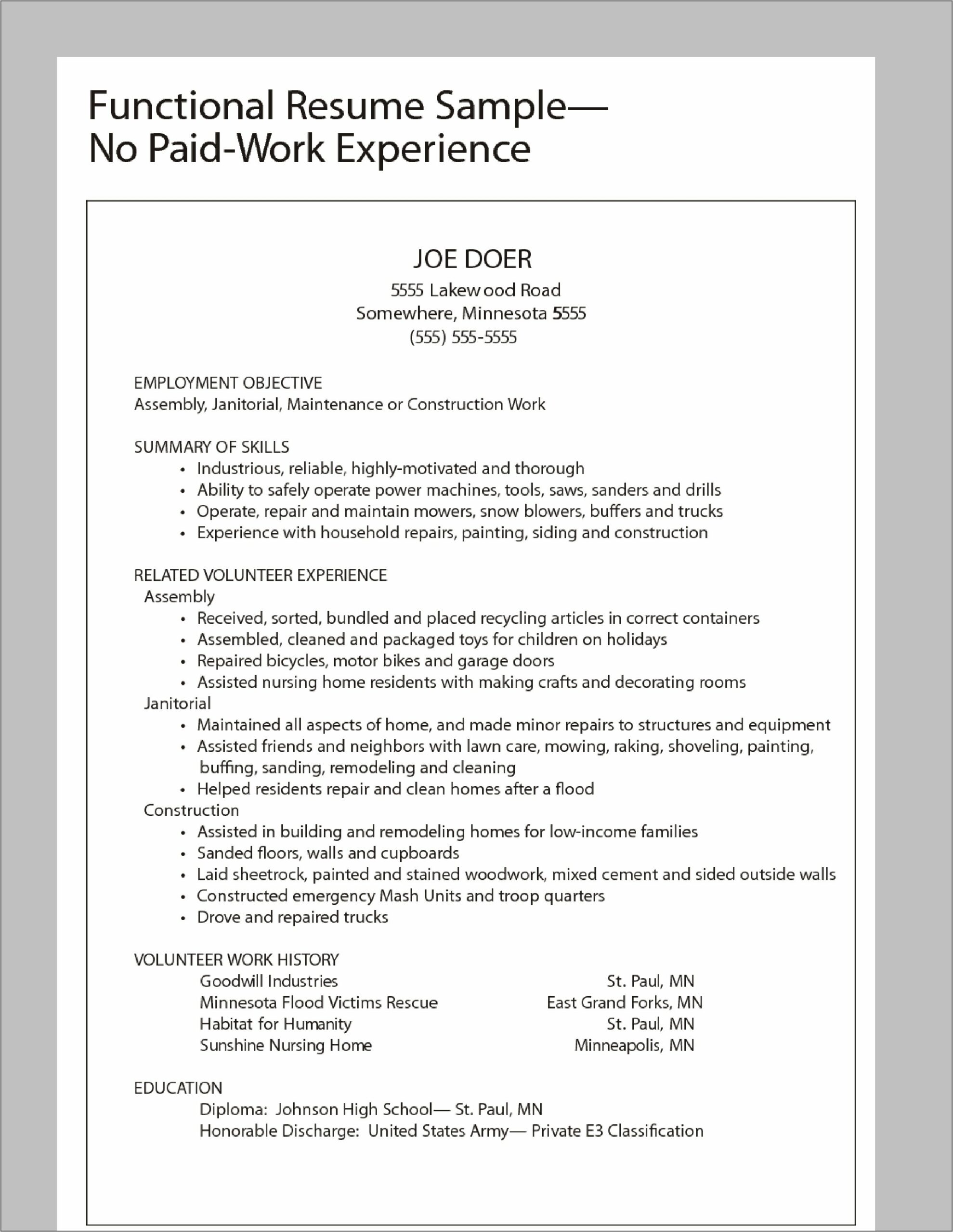 Resume Format For No Job Experience
