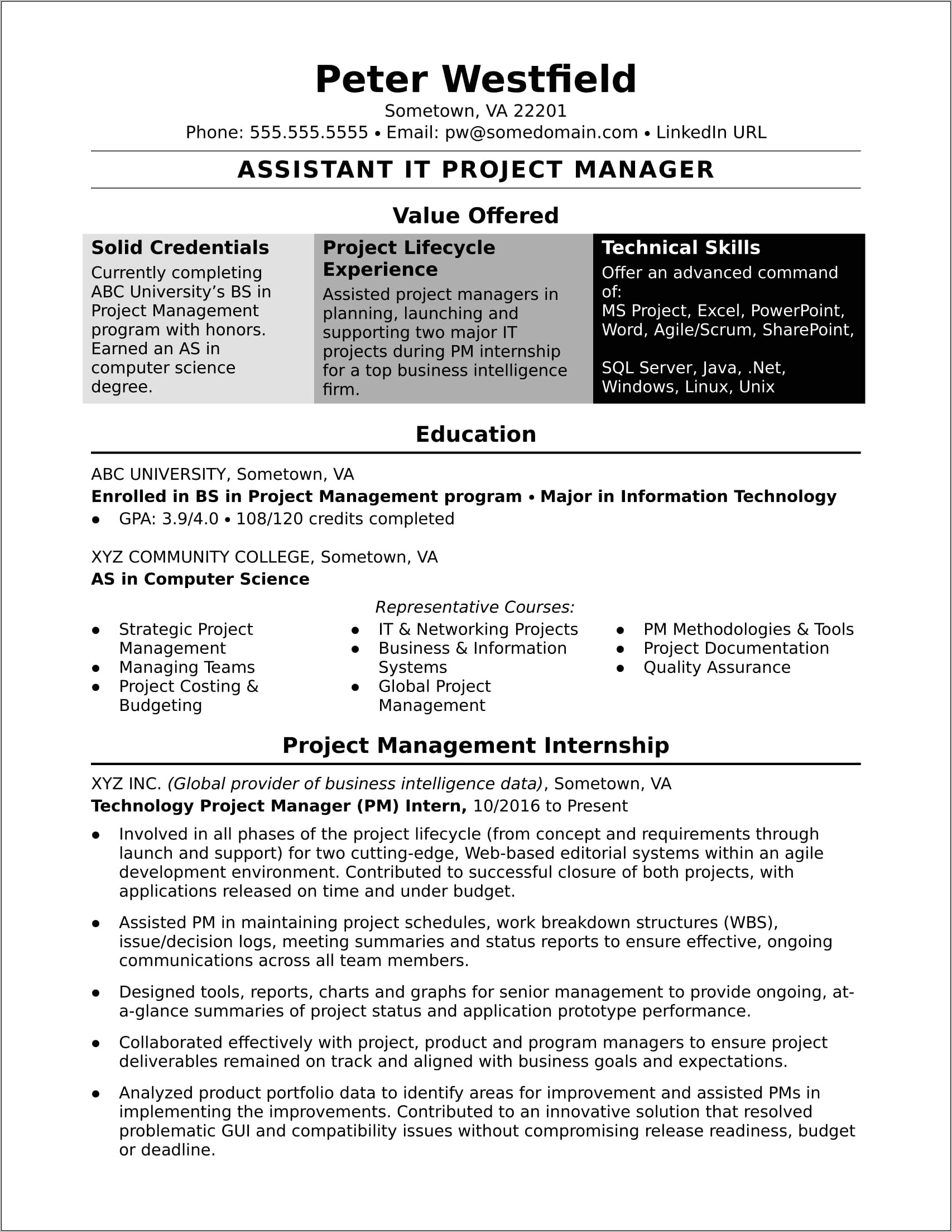 Resume Format For Project Manager