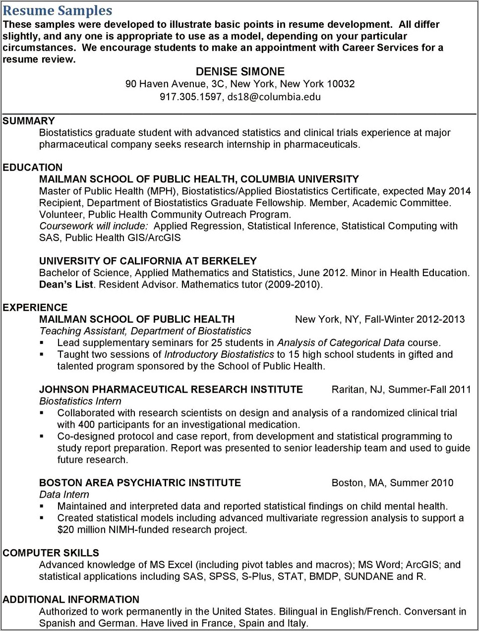 Resume Format For Public Health School
