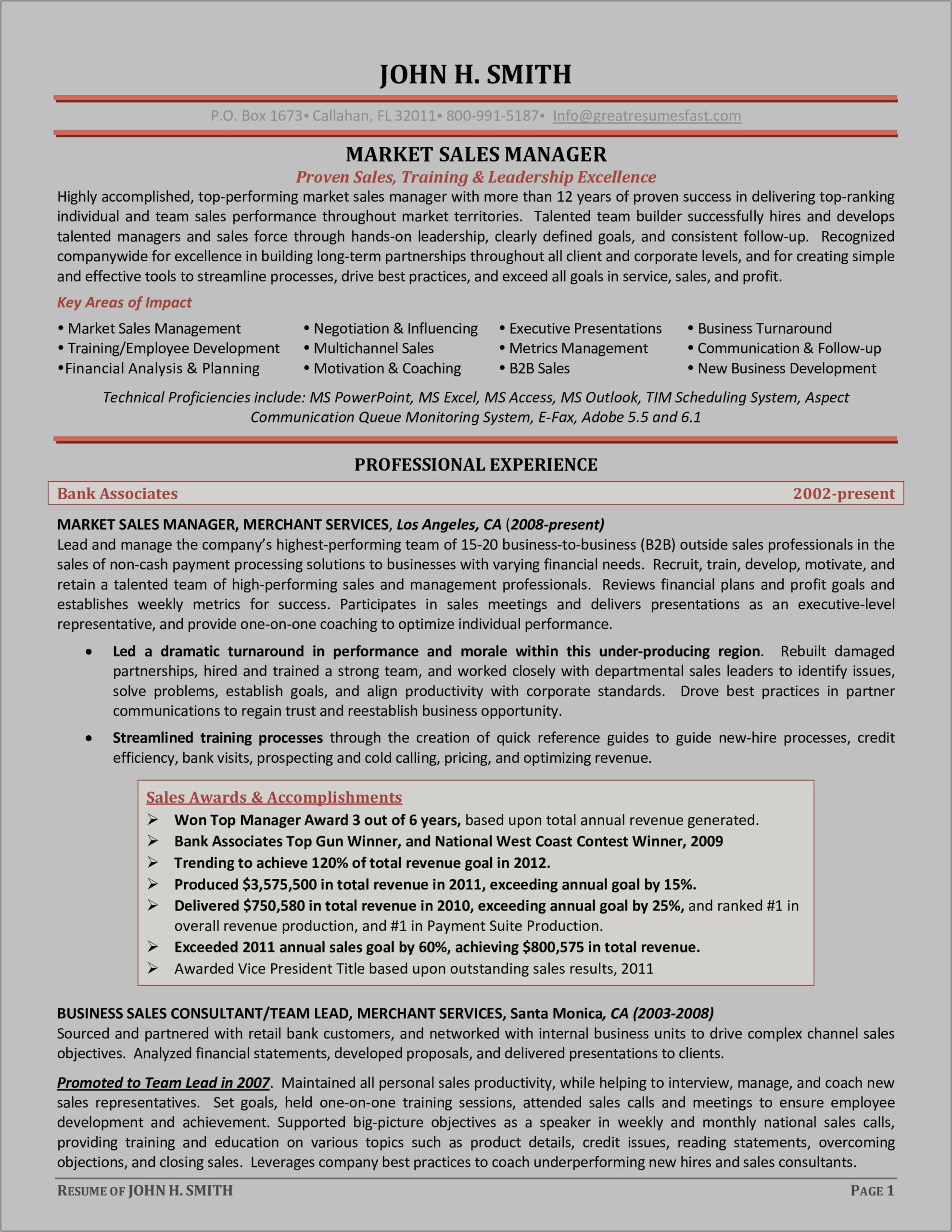 Resume Format For Sales Manager Free Download