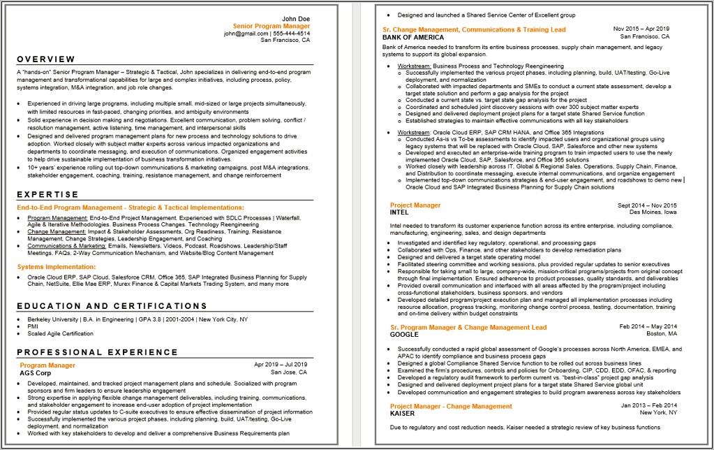 Resume Format For Tcontent Management Job