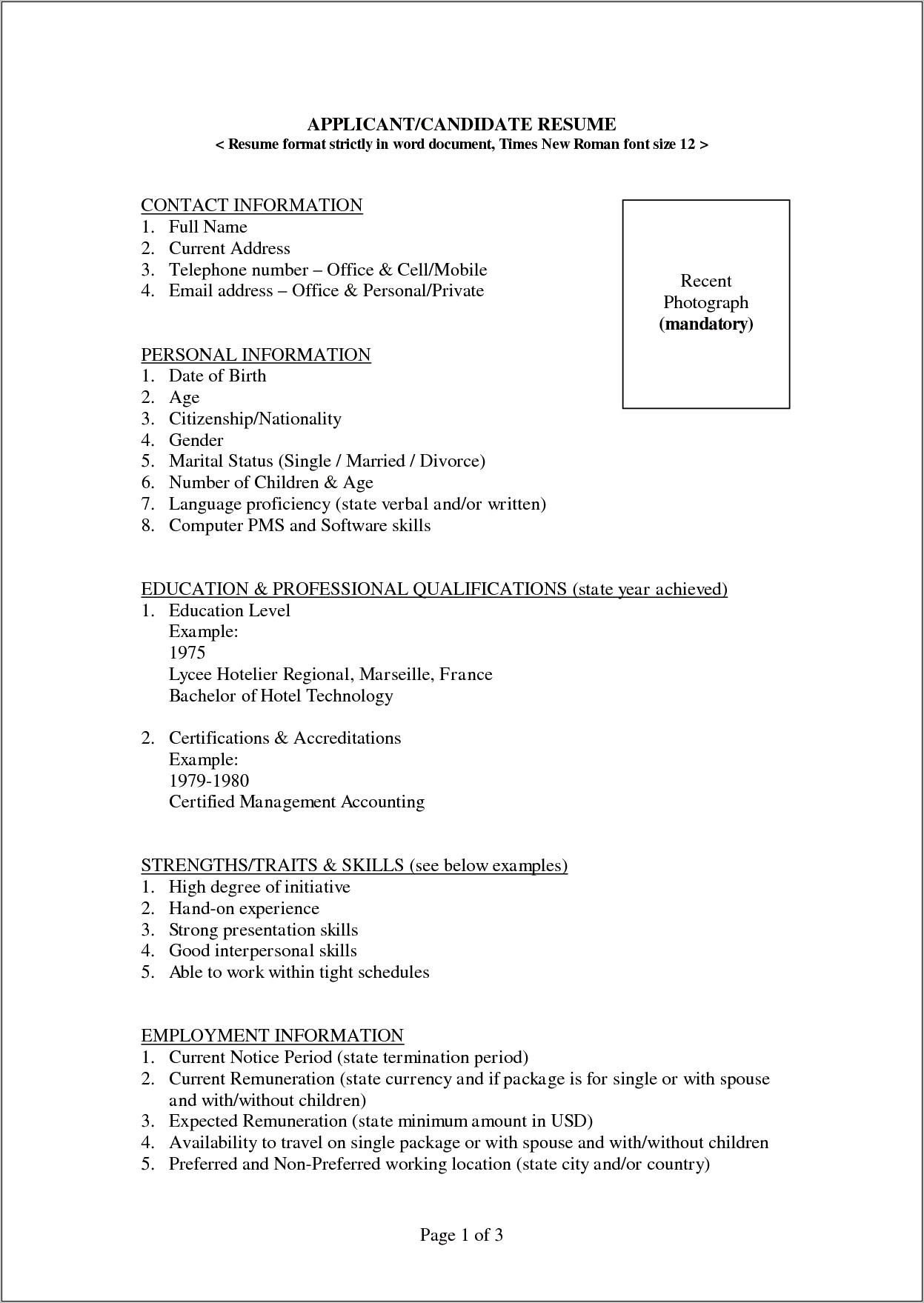 Resume Format In Word 2007 Download