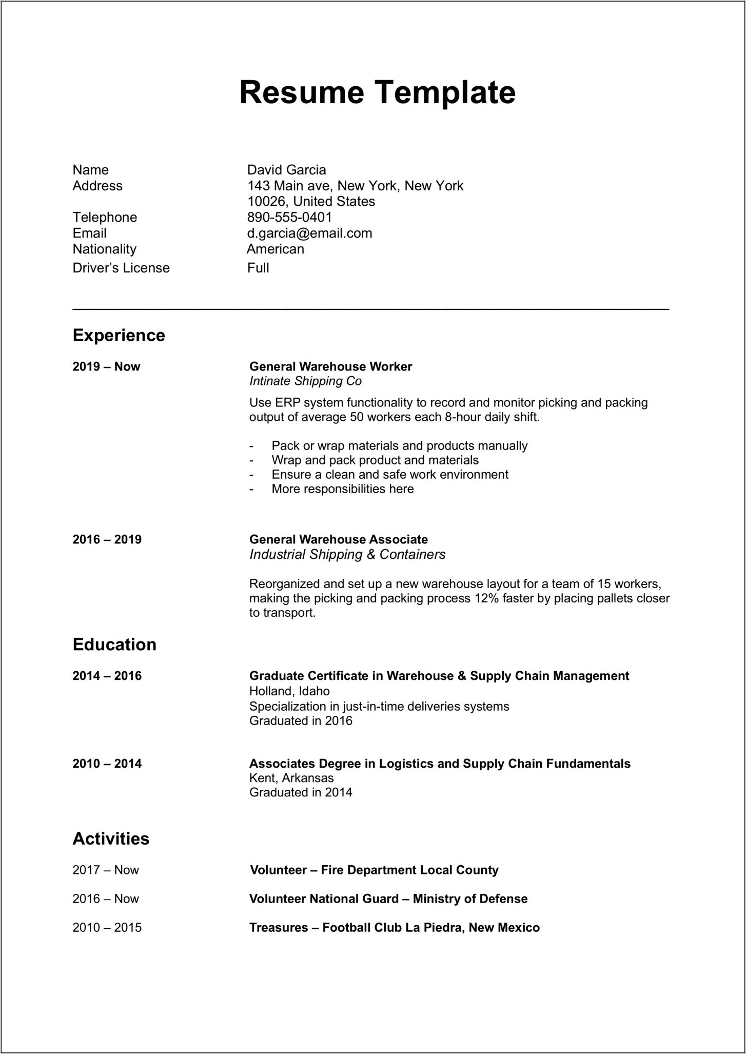Resume Format In Word File For Freshers