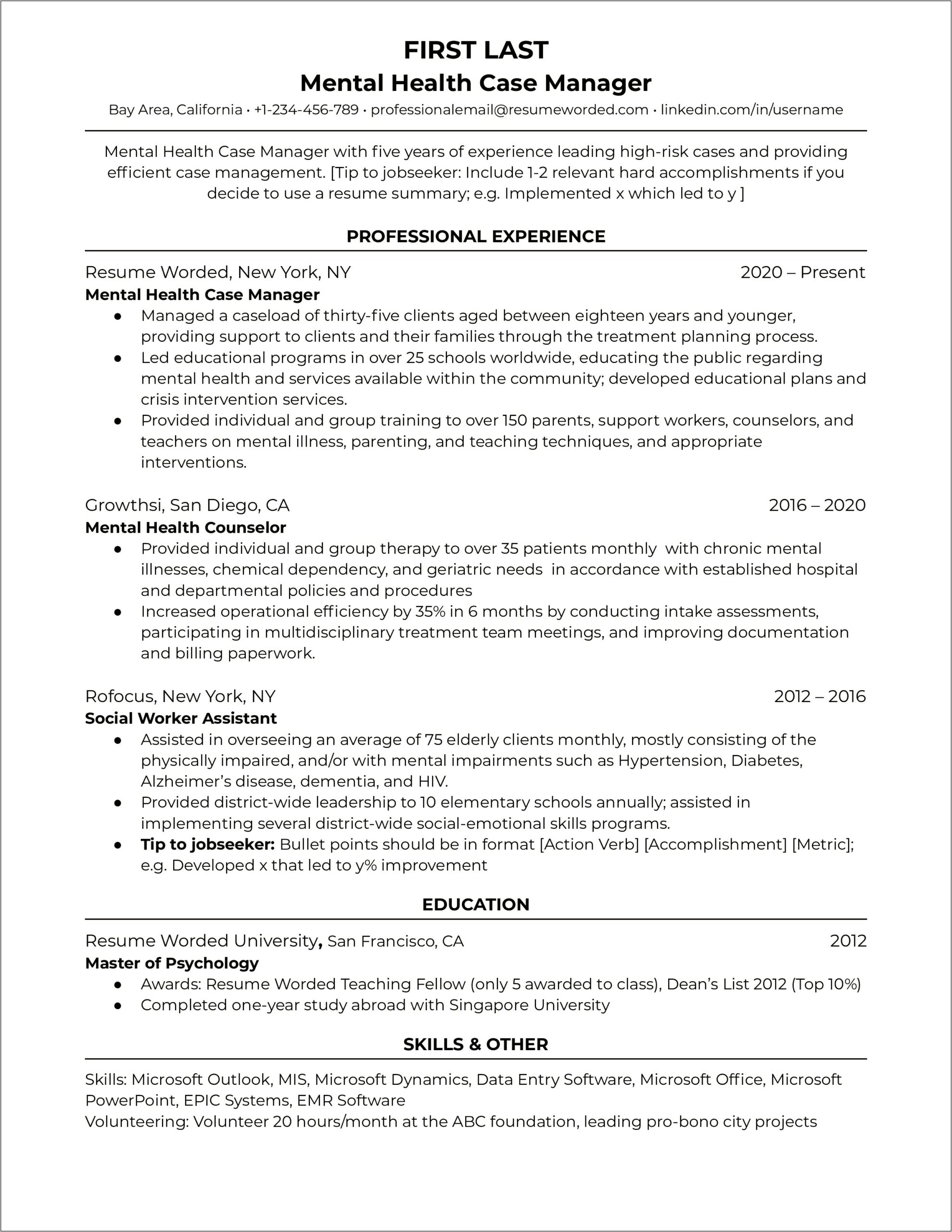 Resume Free For Mental Health