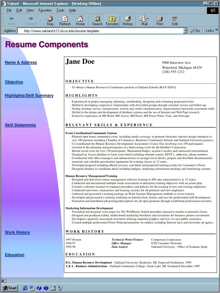 Resume Groups Information By Skills And Accomplishments