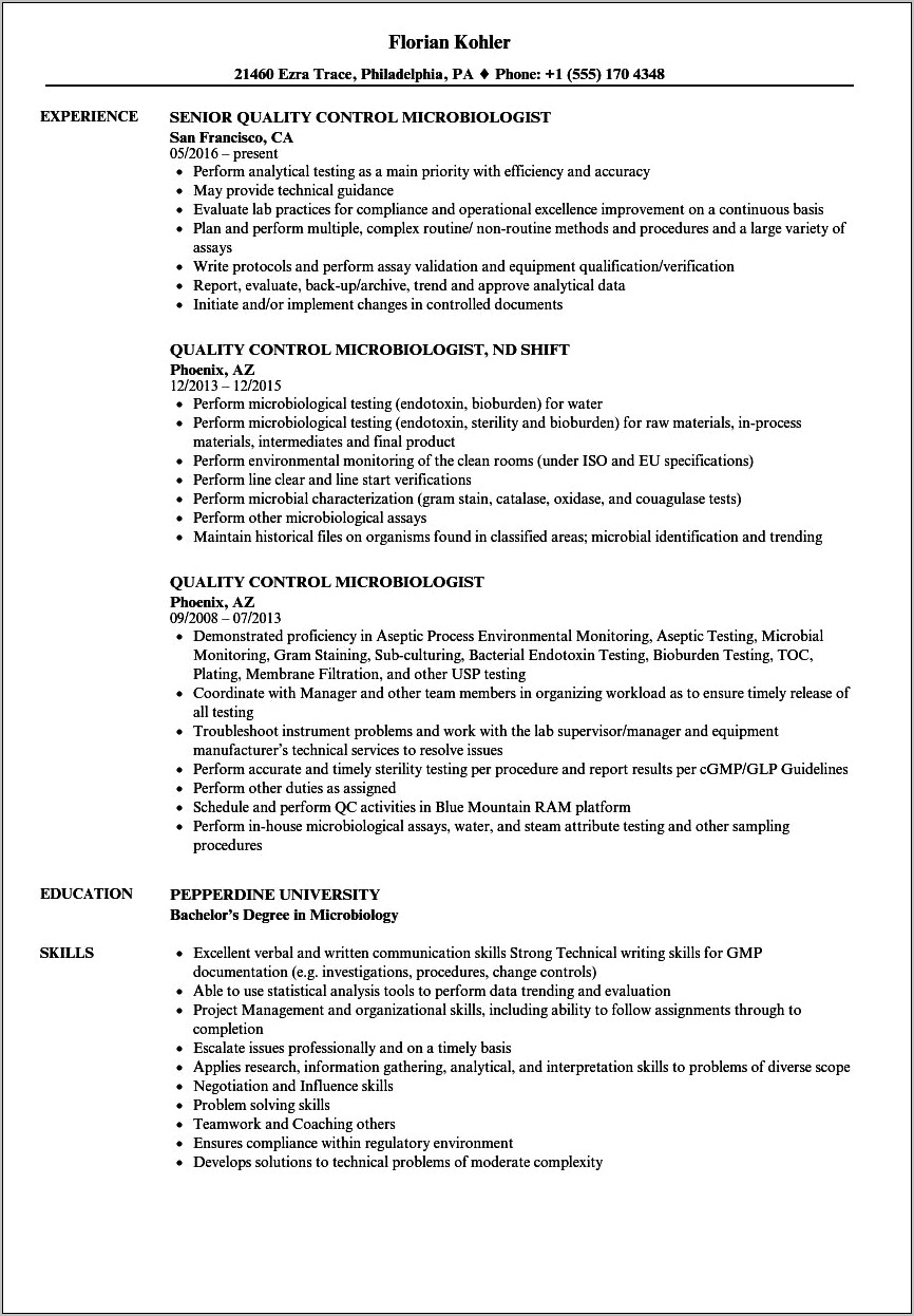 Resume Headline Examples For Quality Control