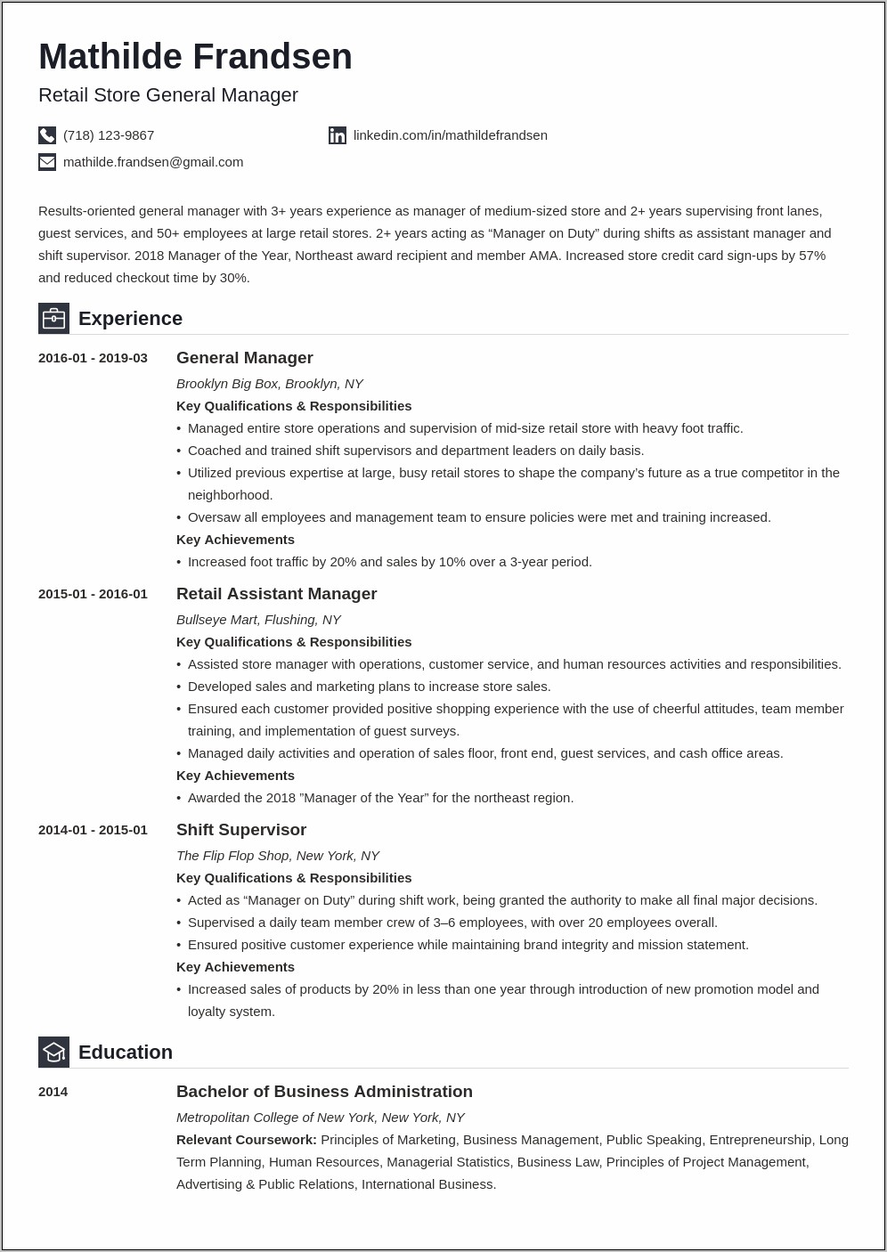 Resume Headline For Department Manager In Retail