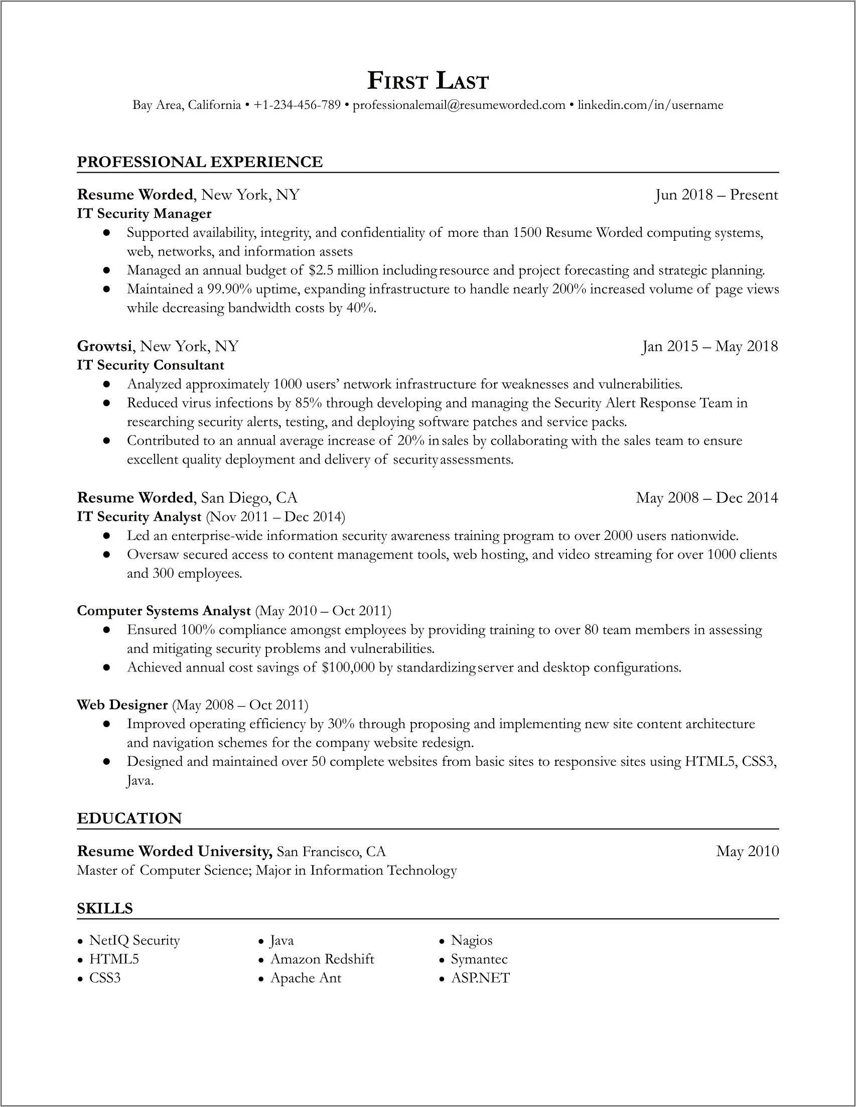 Resume Headline For Security Manager