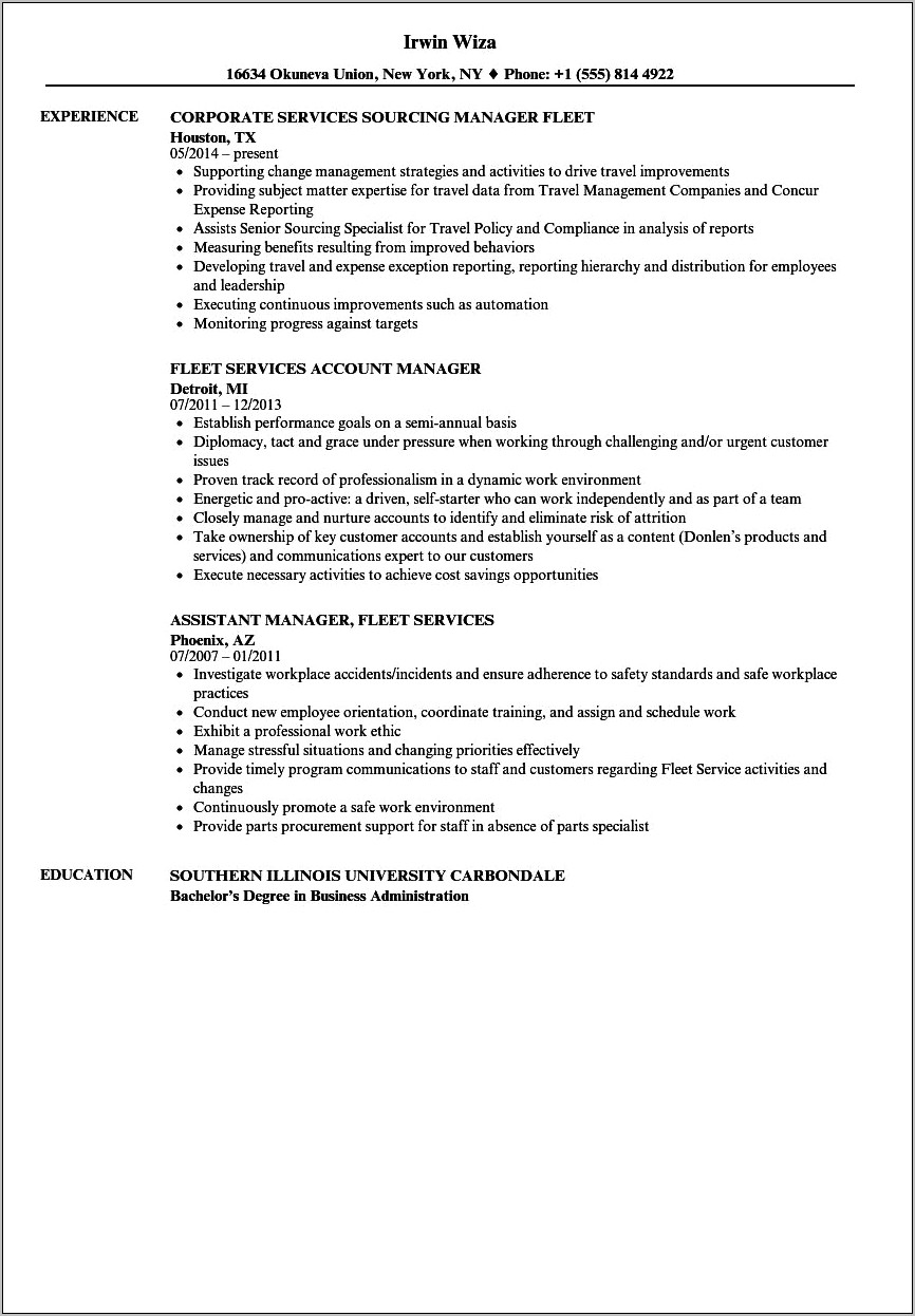 Resume Help For Auto Fleet Manager