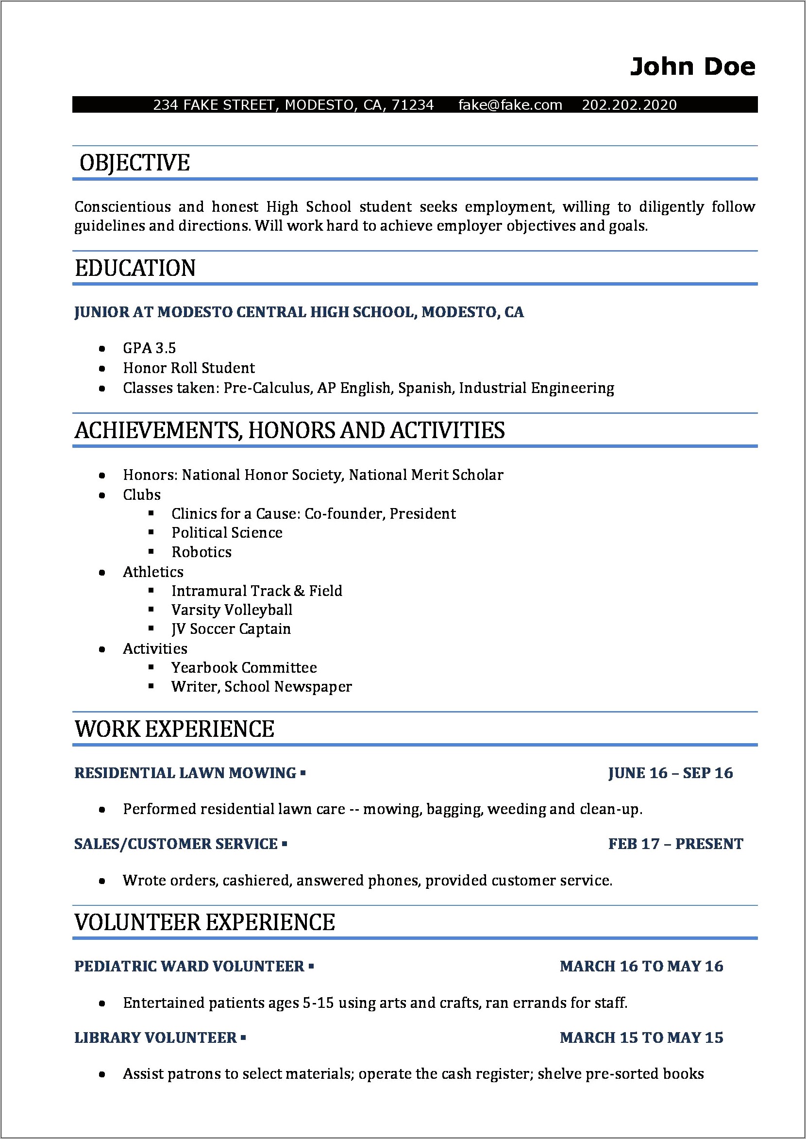 Resume Helper For High School Students