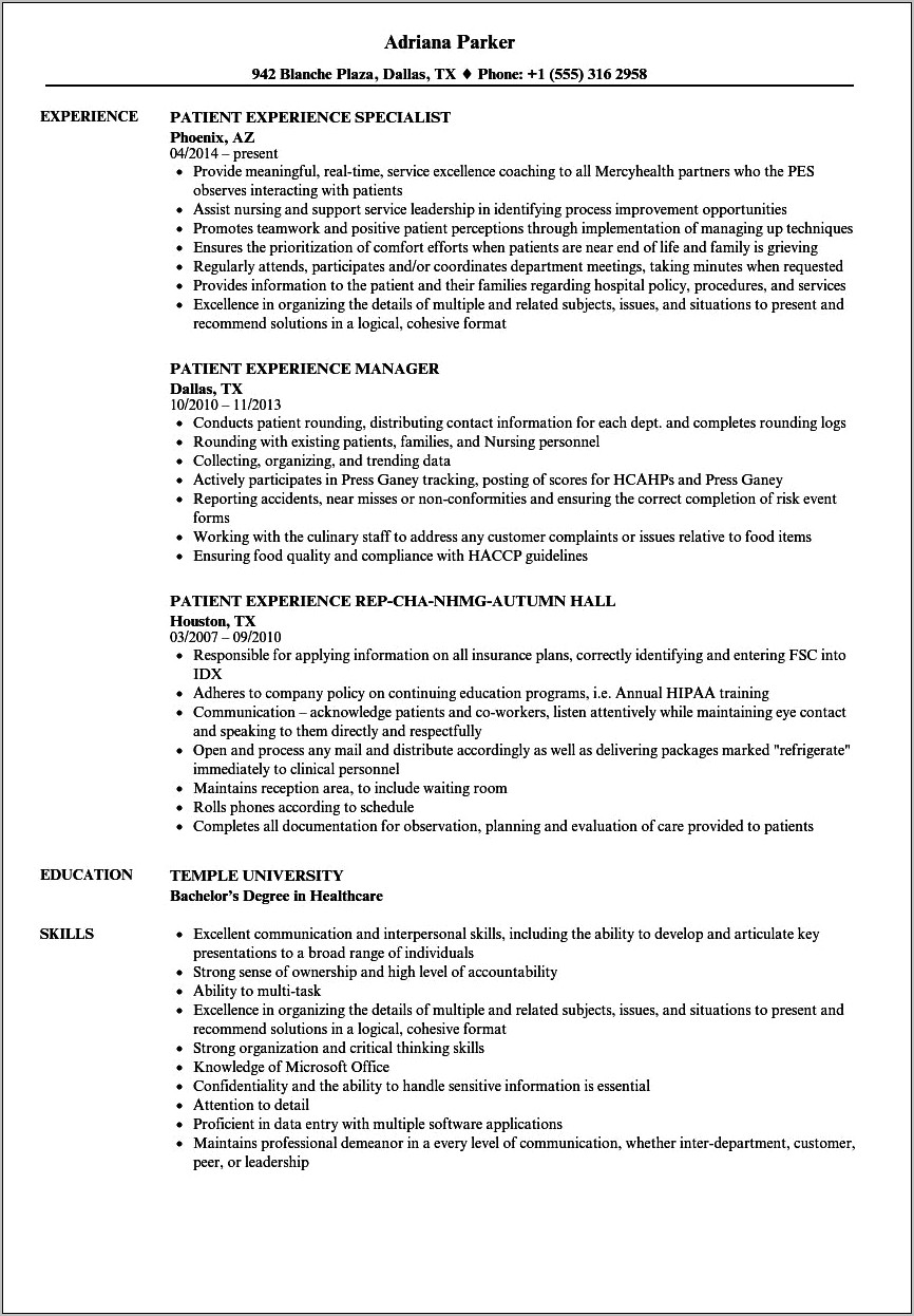 Resume Highlight For Managing Patient Volume
