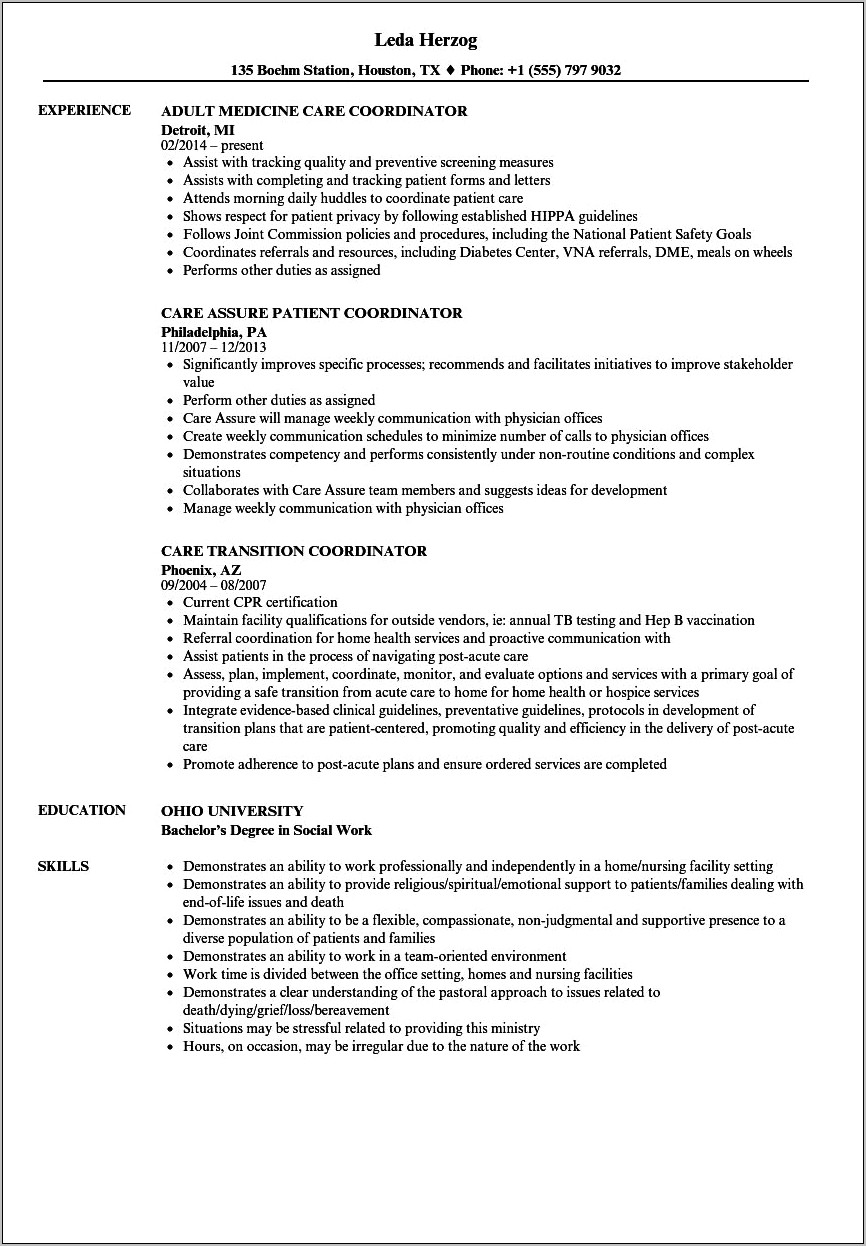 Resume Highlights For Social Work Coordination