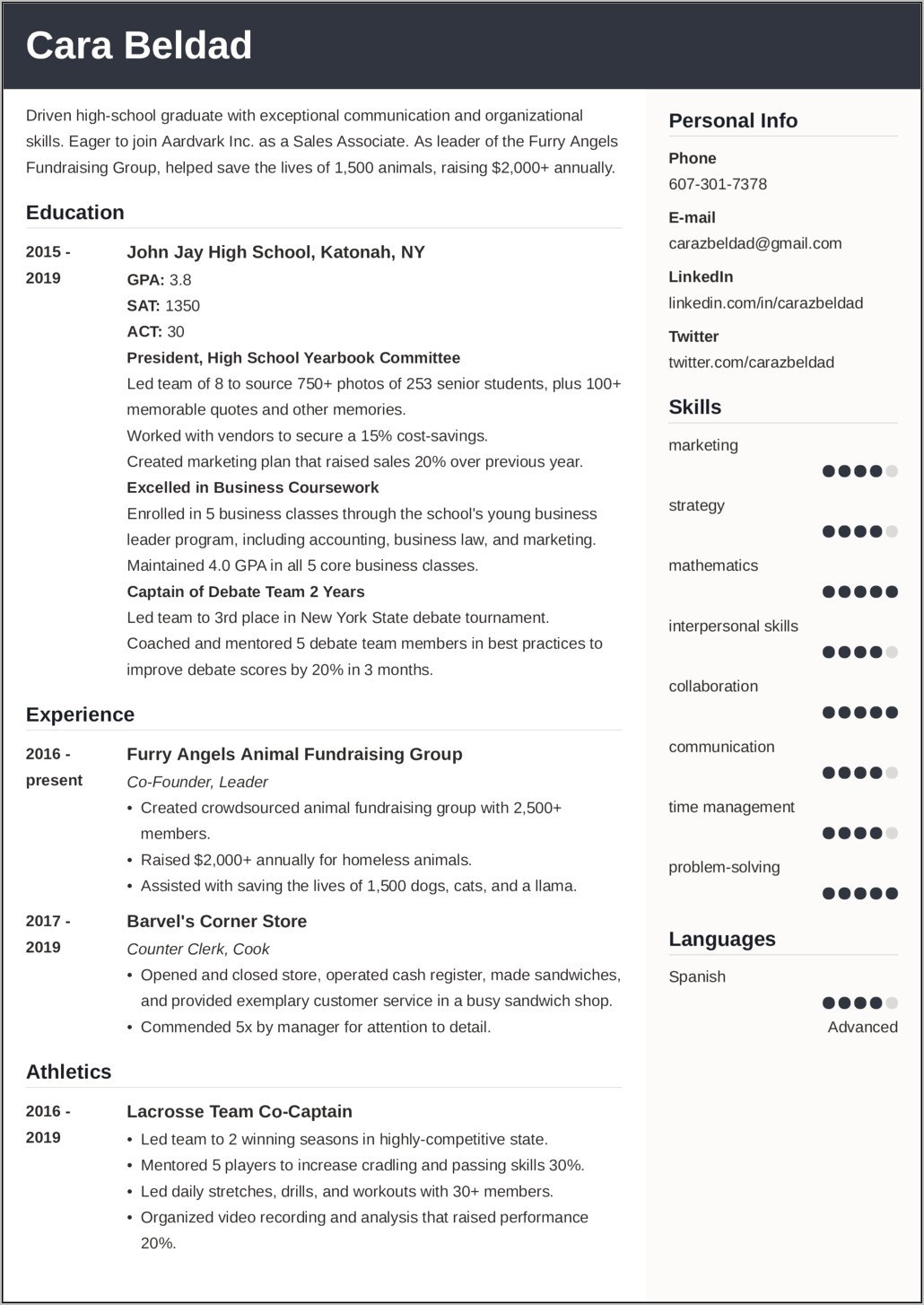 Resume Ideas For Going To A High School