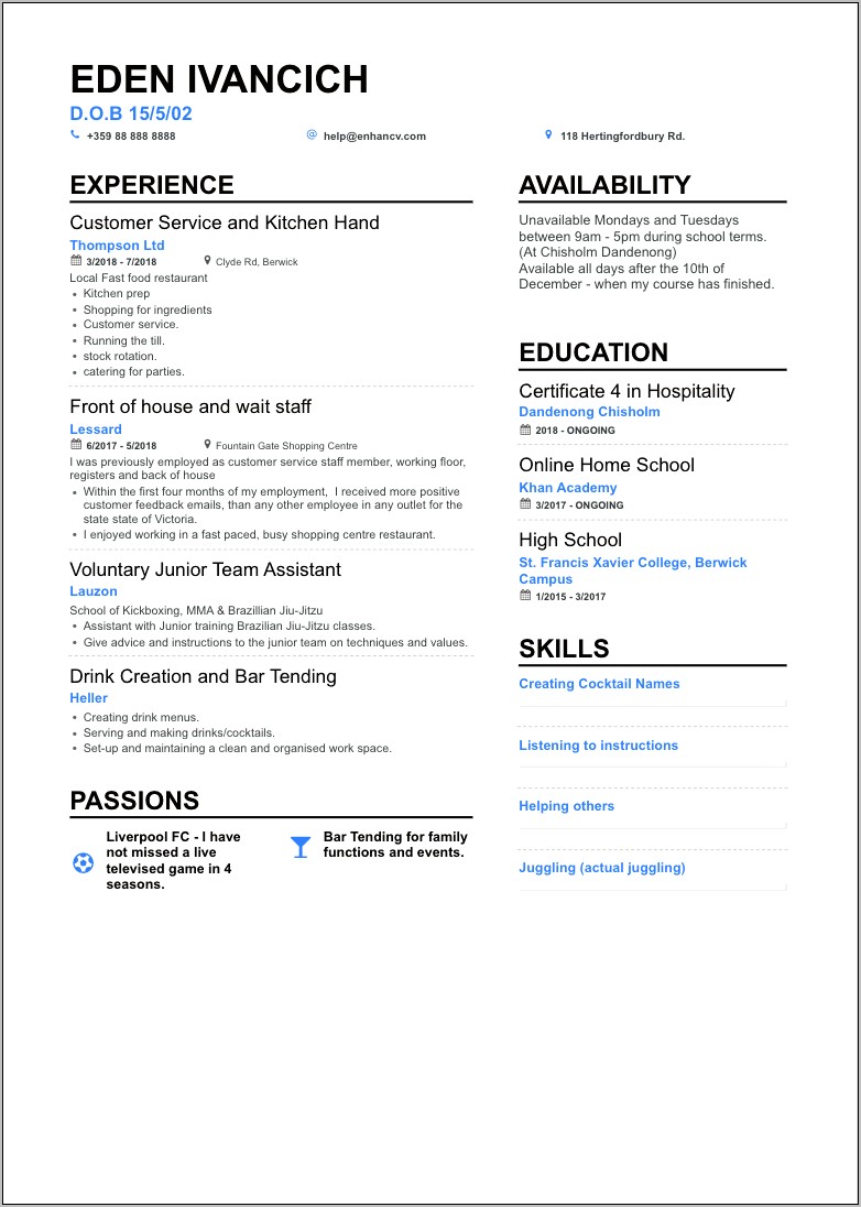 Resume In Detail Of Work Experience