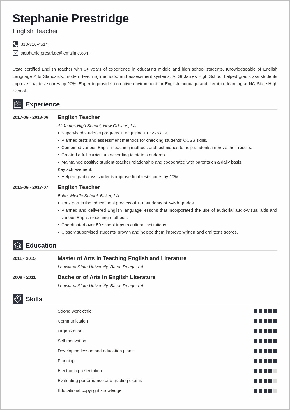 Resume In English Examples For Usa