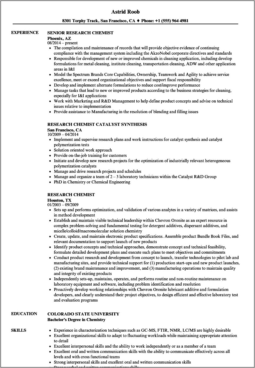 Resume Industry Work No Experience Research Academia Phd