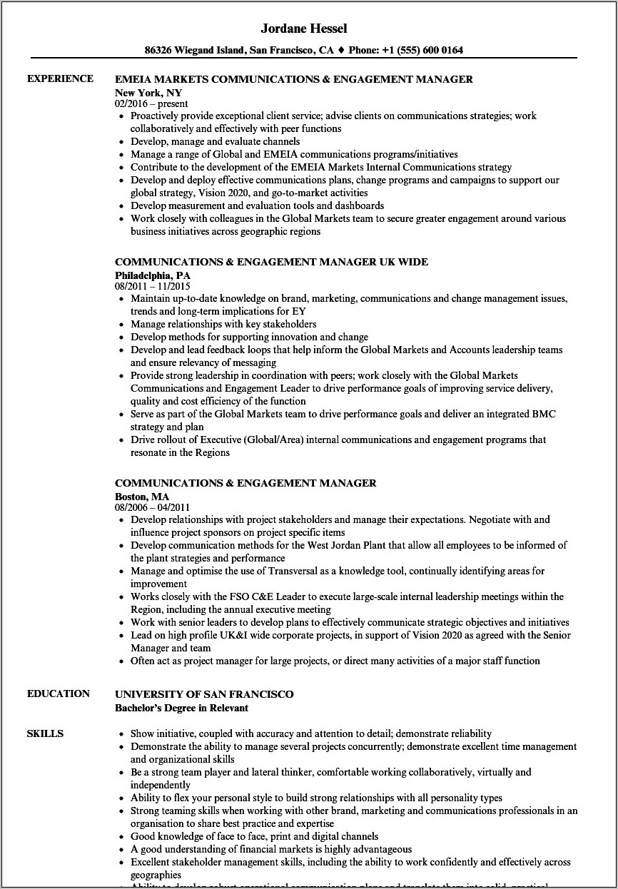 Resume Interaction With Senior Management