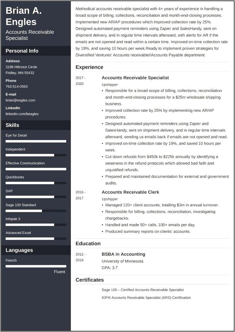 Resume Job Description For Accounts Receivable Assistant