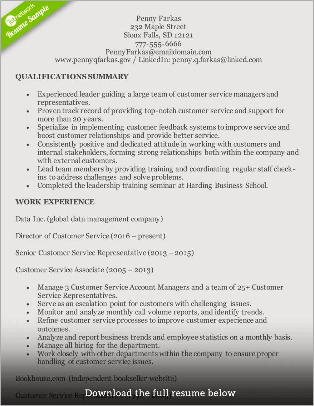 Resume Job Description For Customer Service