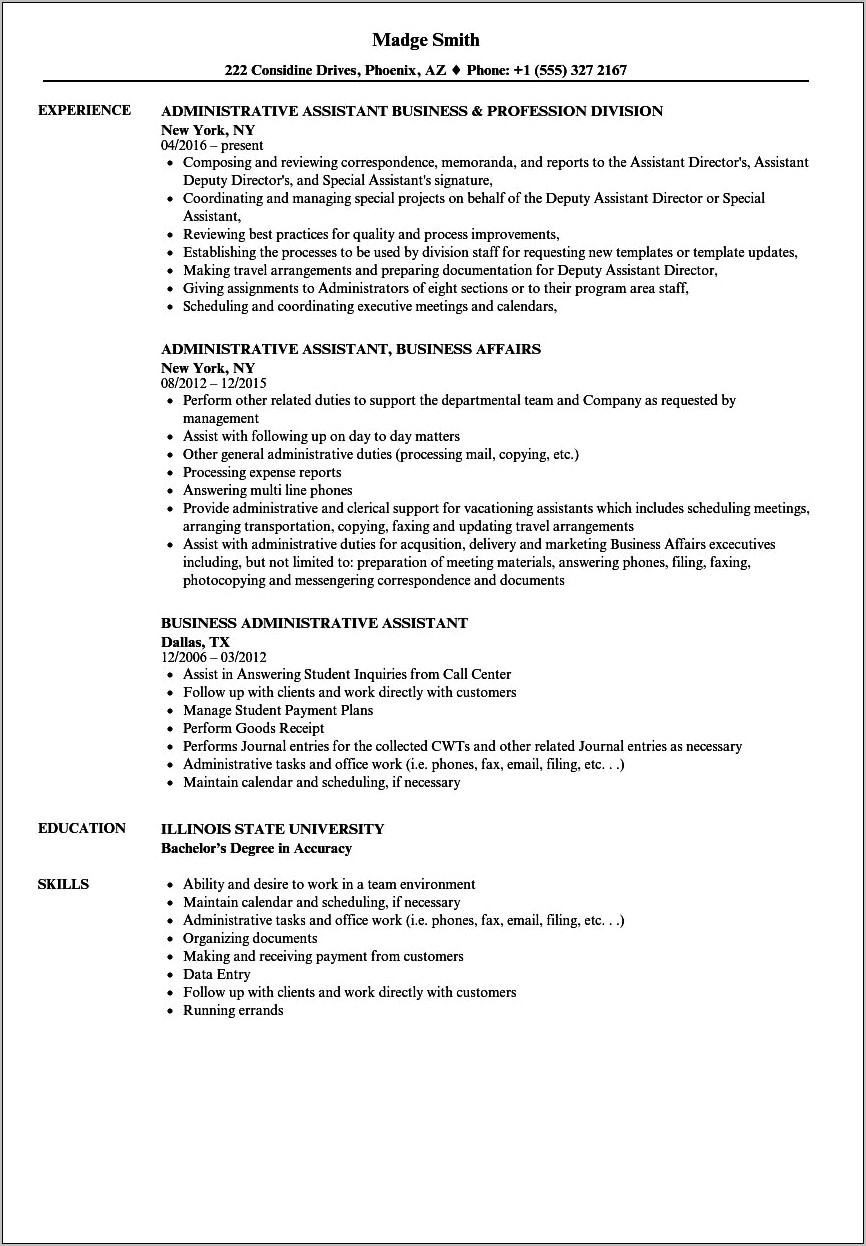Resume Job Description For Office Assistant