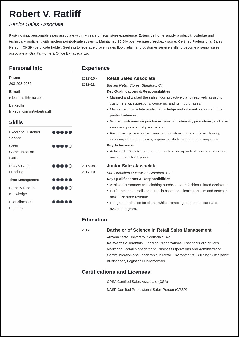 Resume Job Description For Retail Associate
