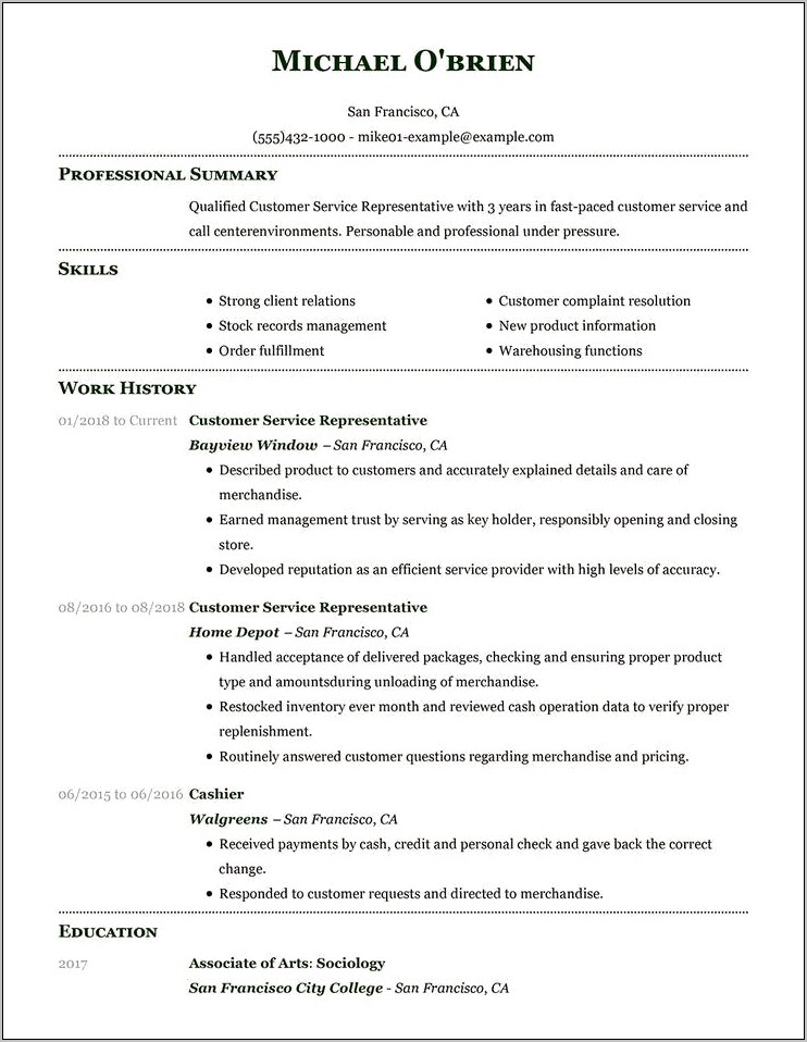 Resume Job Duties For Customer Service