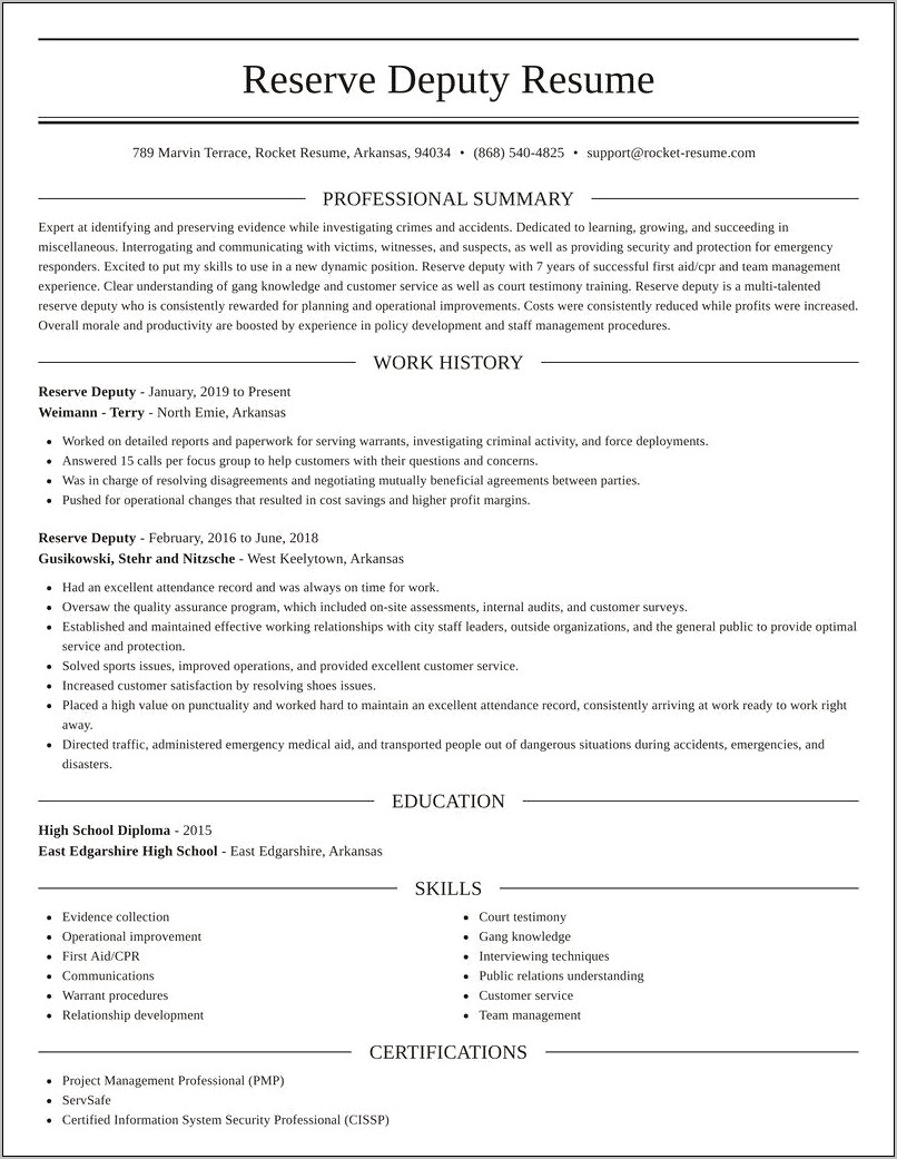 Resume Job Samples Description Reserve Deputy Volunteers
