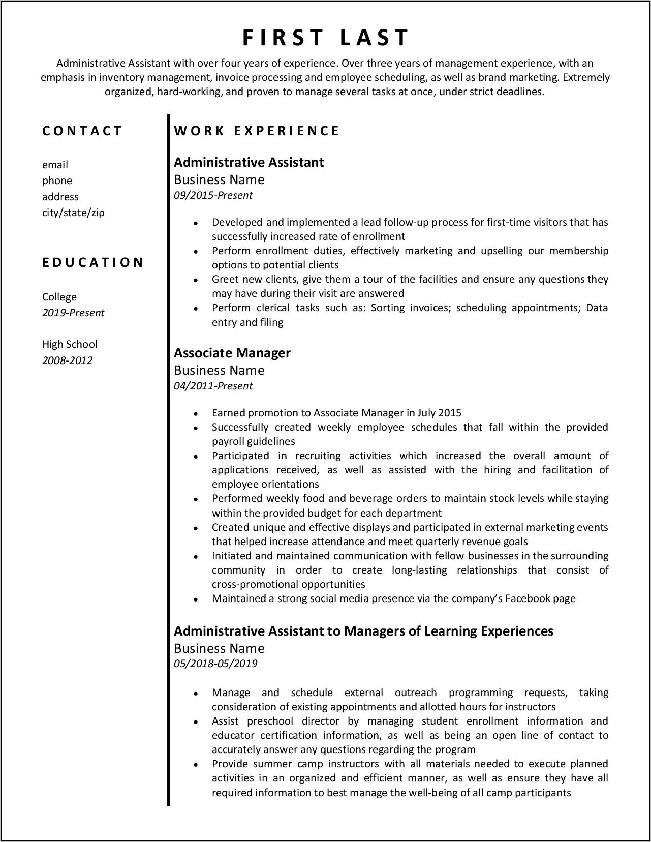 Resume Job Title First Or Company