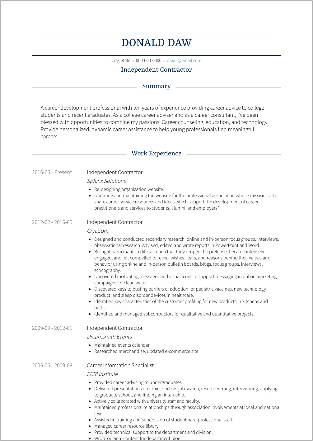 Resume Job Title For Self Employed It Consultant