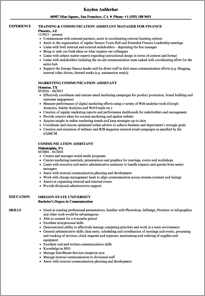Resume Jobs Description Examples Communications