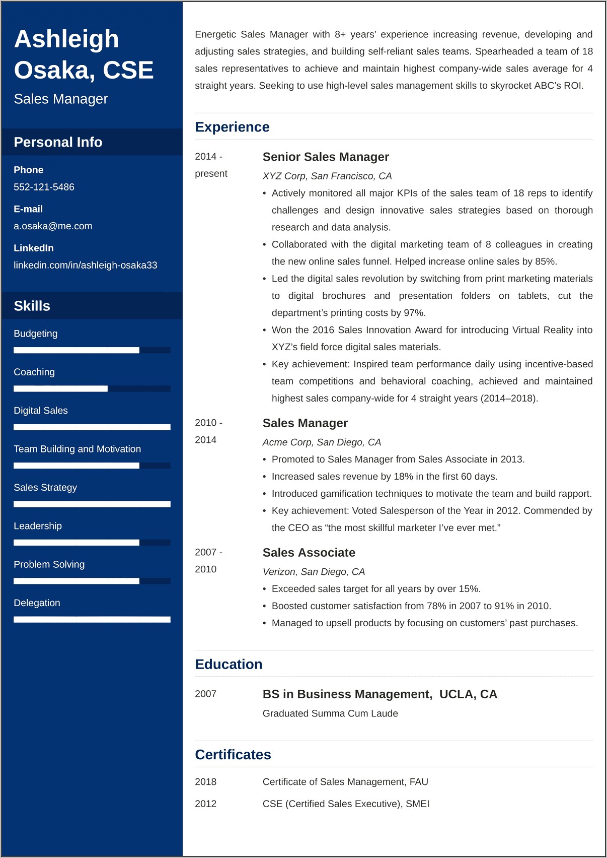 Resume Layouts And Templates For Managment