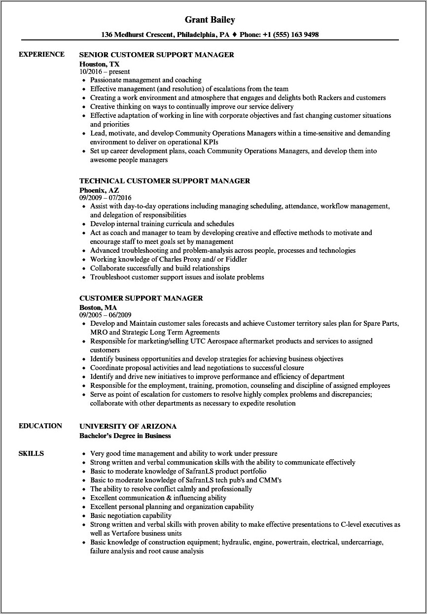 Resume Manager Constantly Receive Recognition For Customer Service