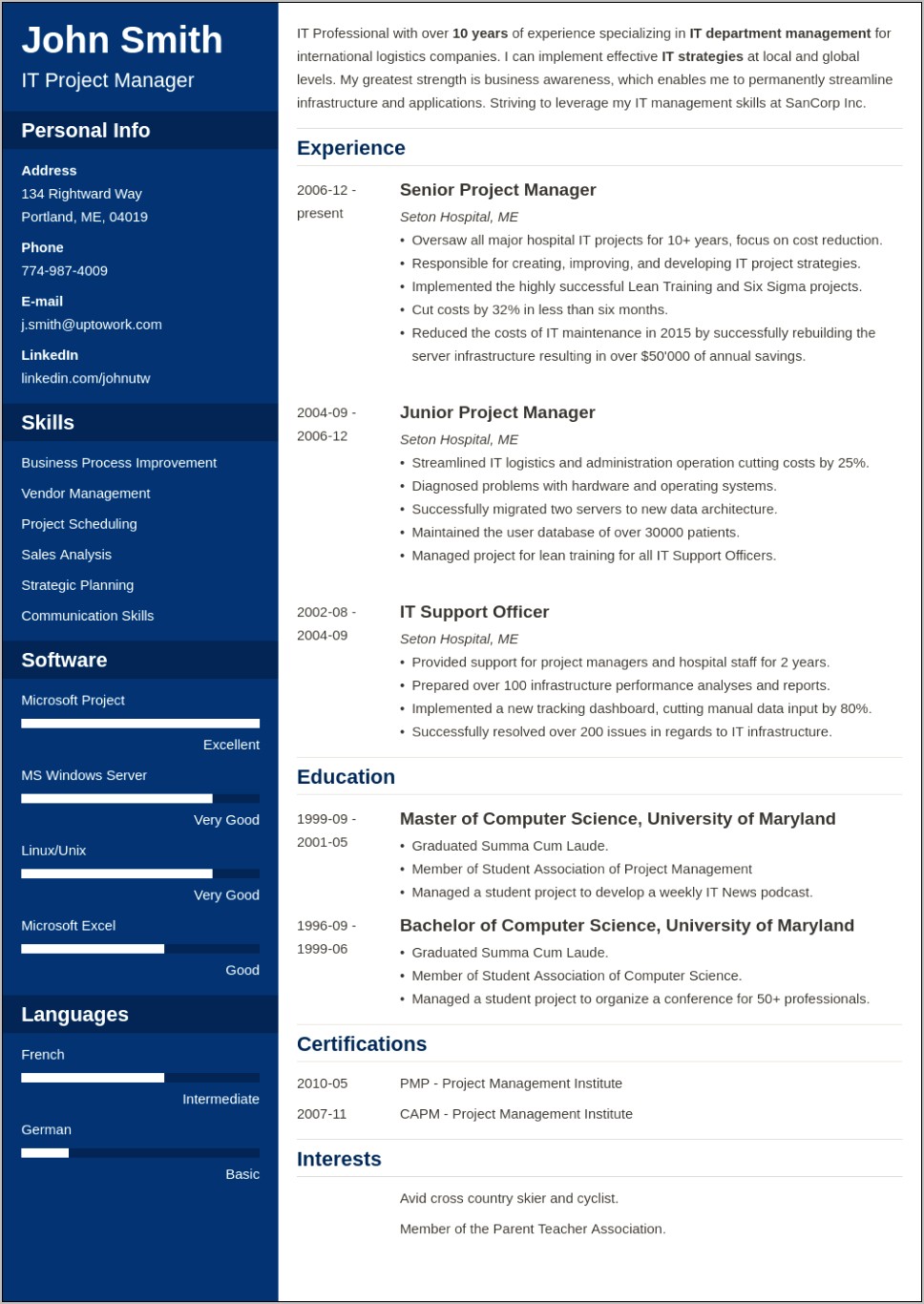 Resume Model For Job Download