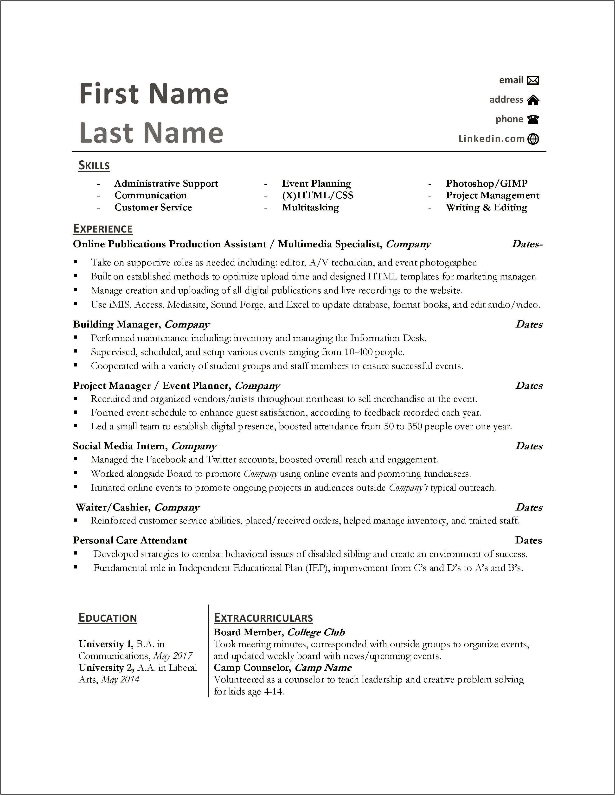 Resume Multiple Positions At One Job