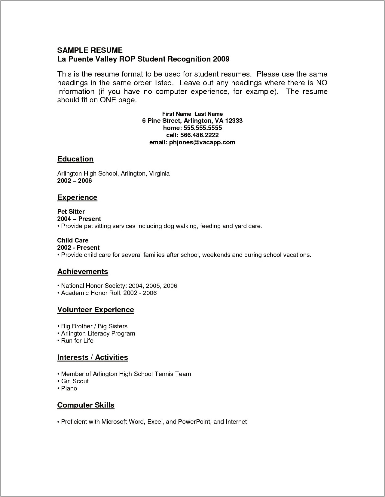 Resume No Experience Sample High School Student