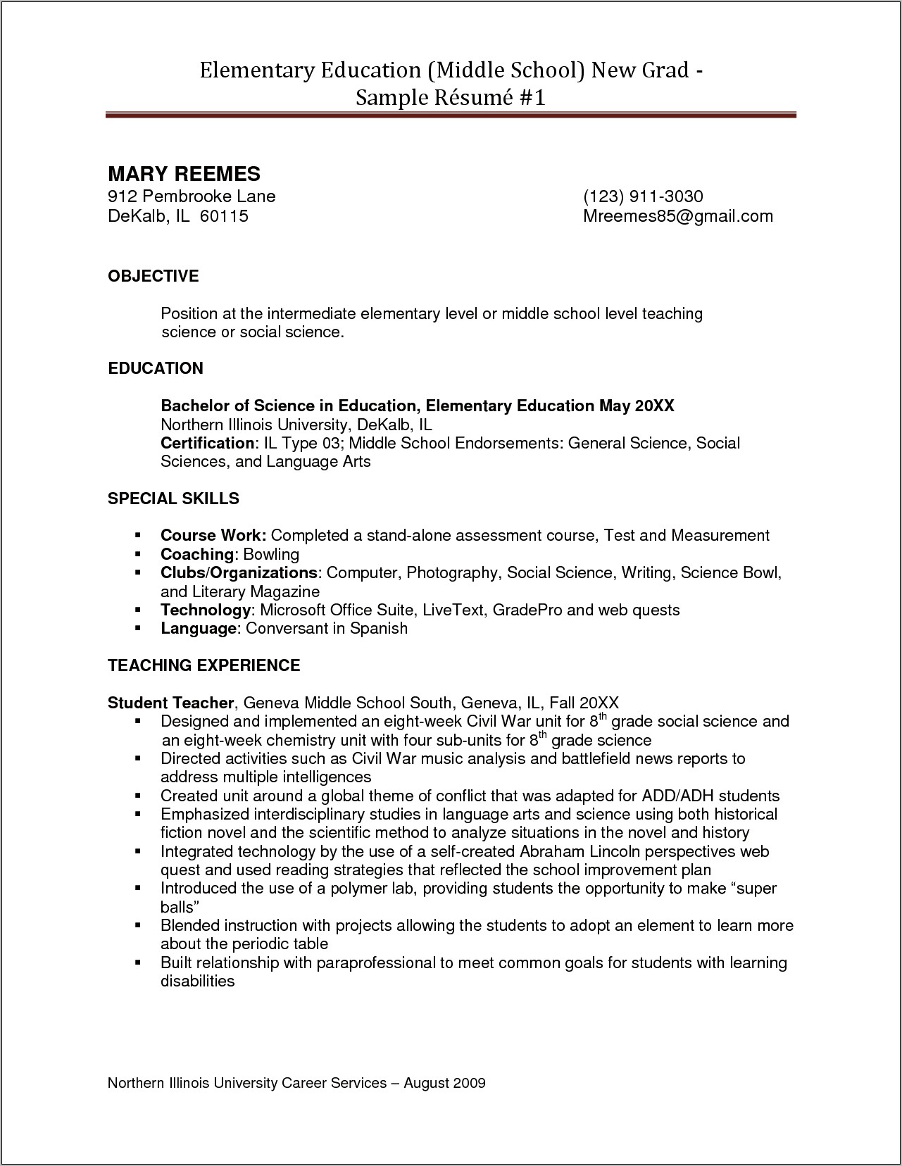 Resume Objective Elementary School Receptionist Example