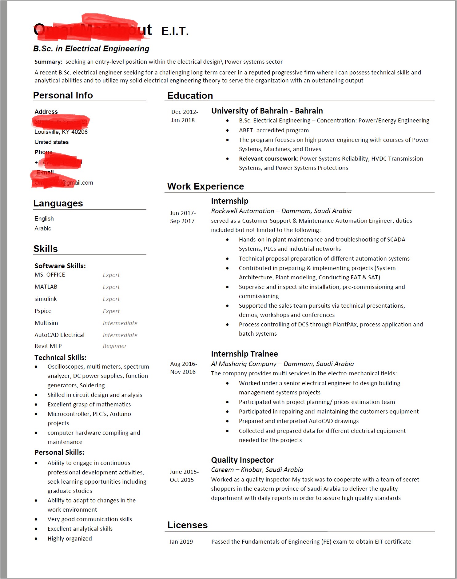 Resume Objective Entry Level Electrical Engineer