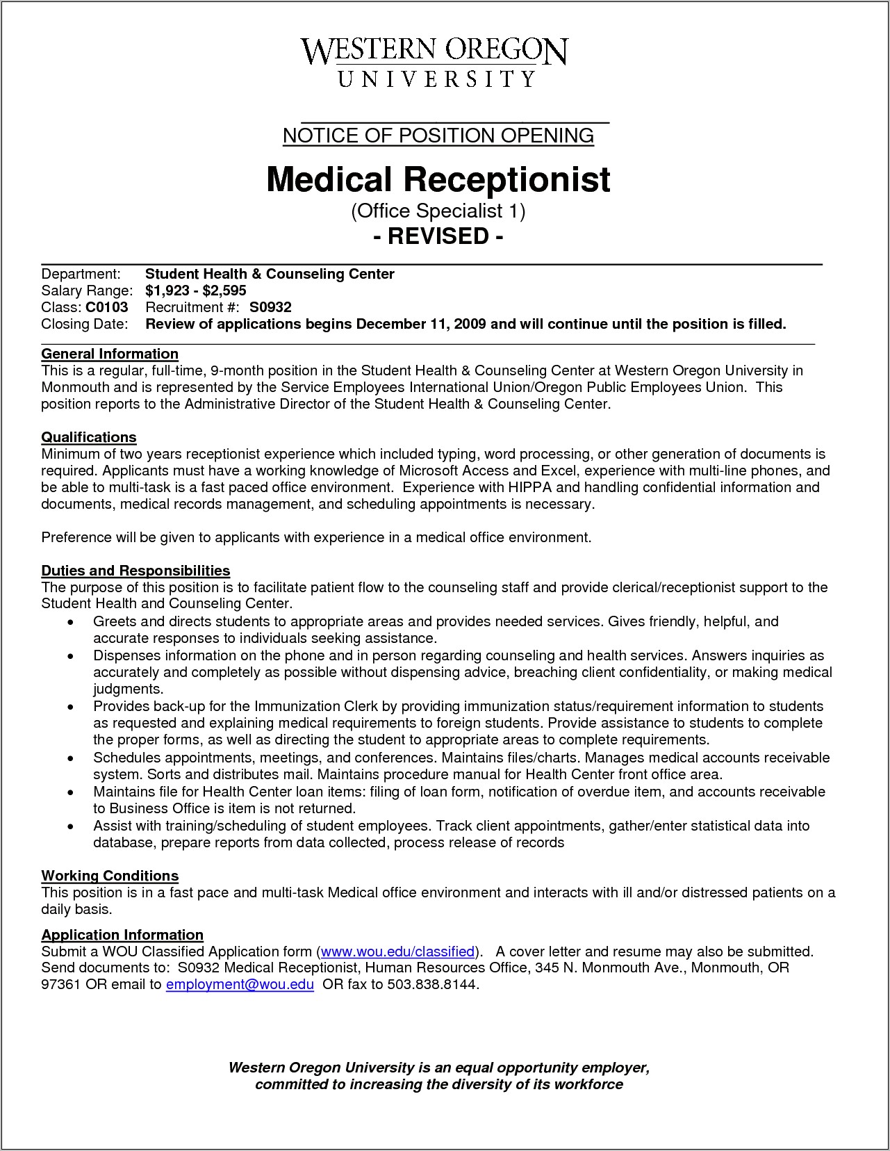 Resume Objective Example For Medical Receptionist