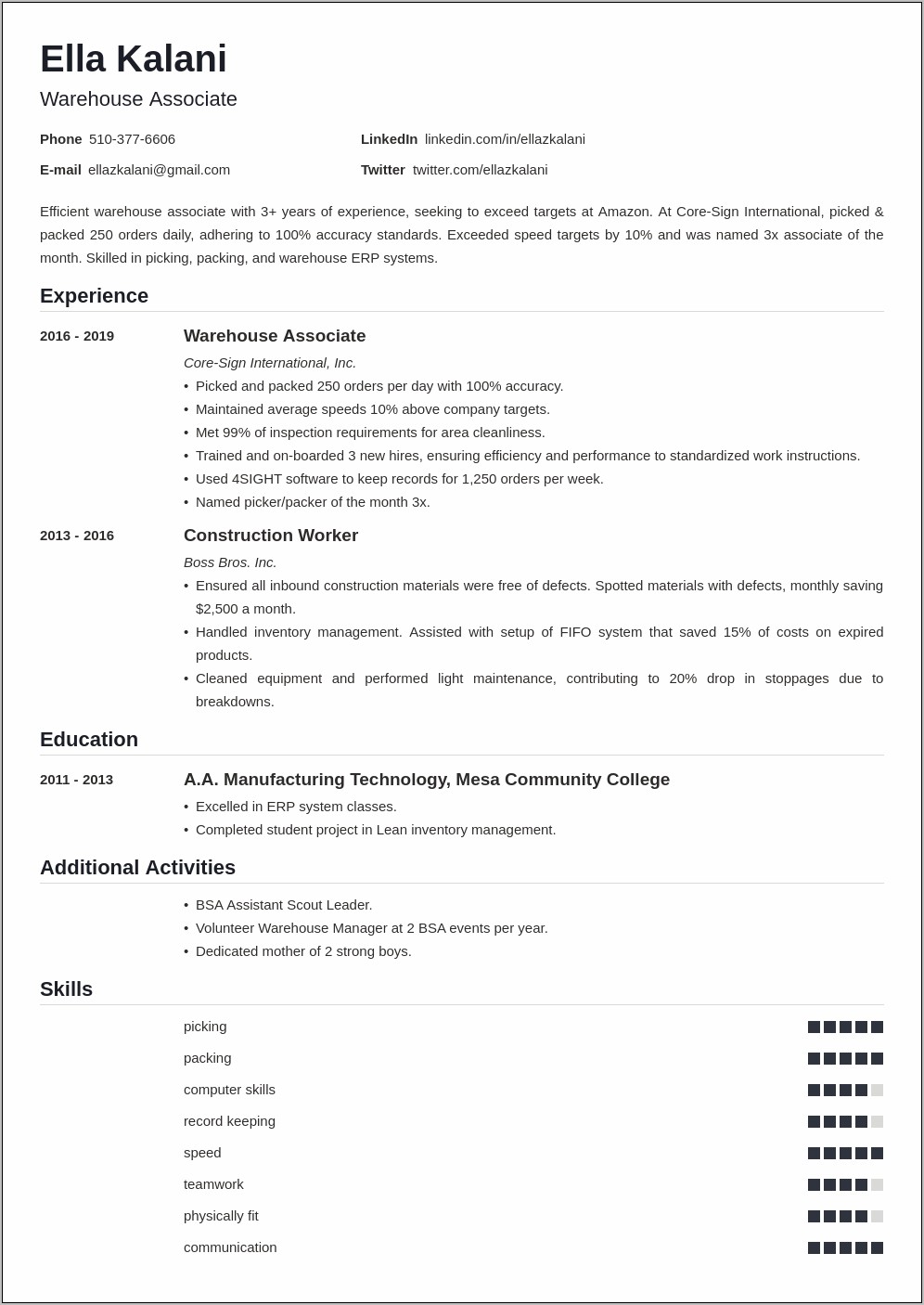 Resume Objective Examples Entry Level Warehouse