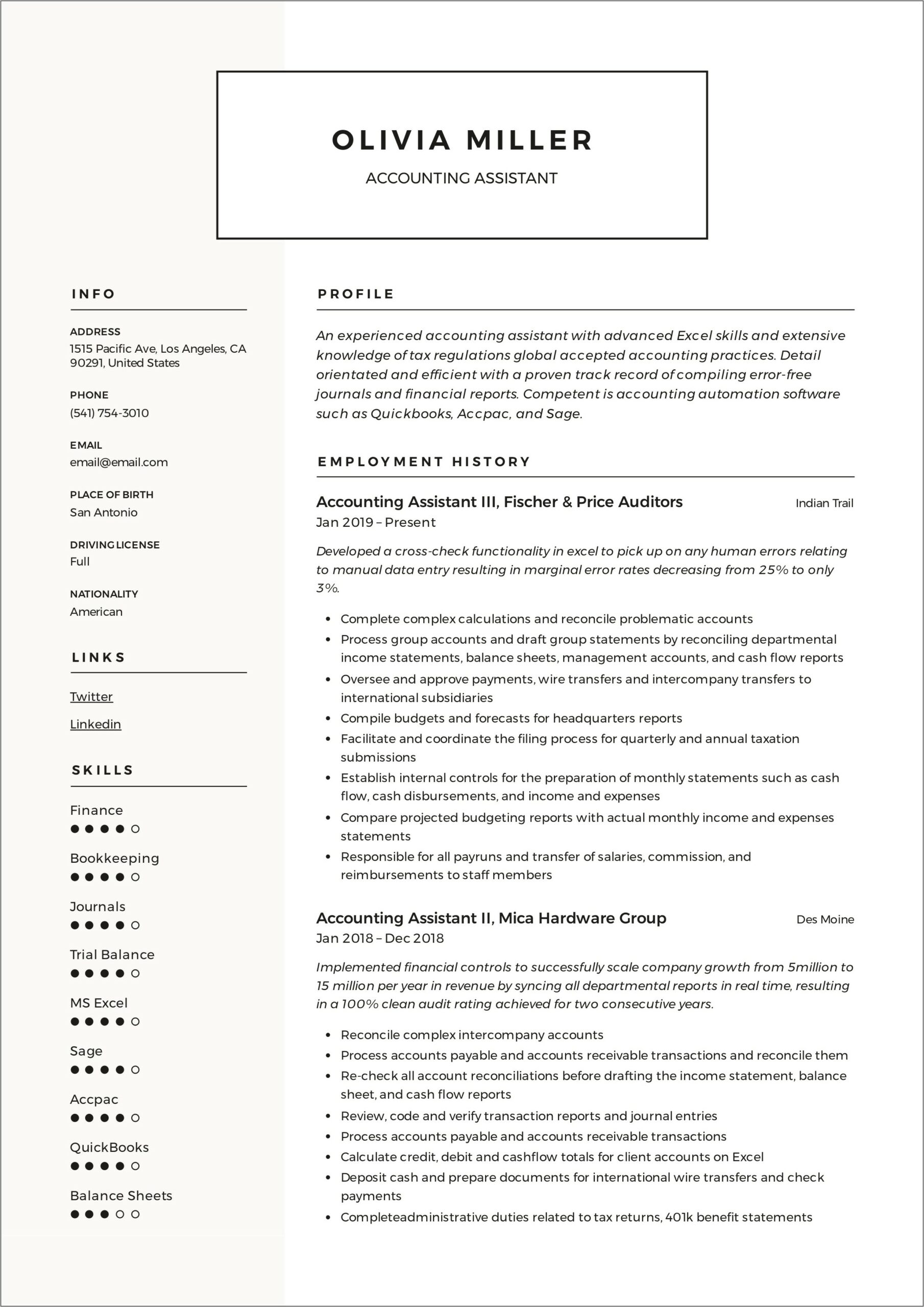 Resume Objective Examples For Accounting Clerk