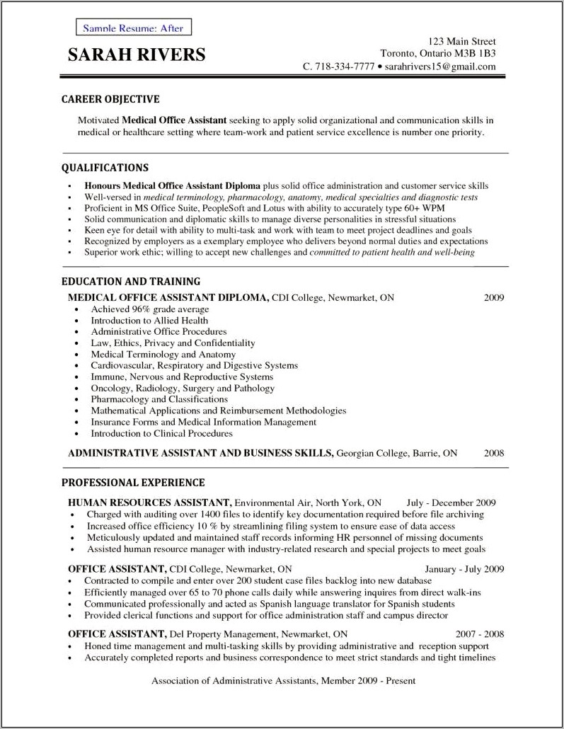 Resume Objective Examples For Chiropractic Receptionist