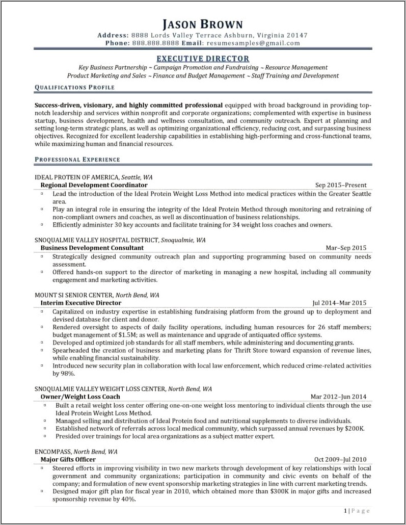 Resume Objective Examples For Executive Director