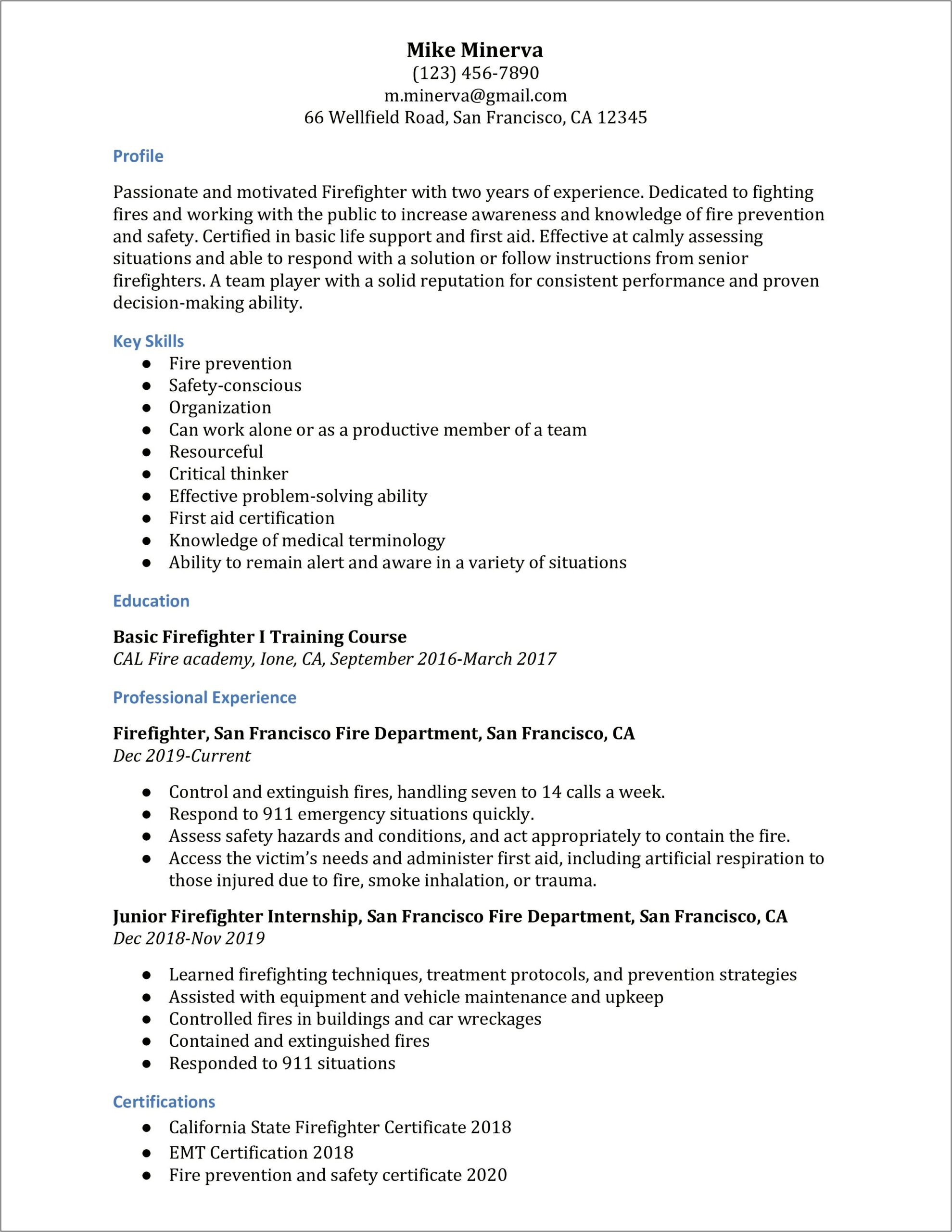 Resume Objective Examples For Fire Officer 2 Certification