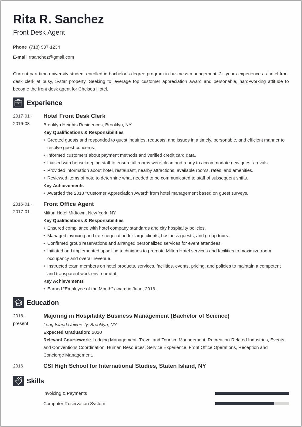 Resume Objective Examples For Front Desk At Gym