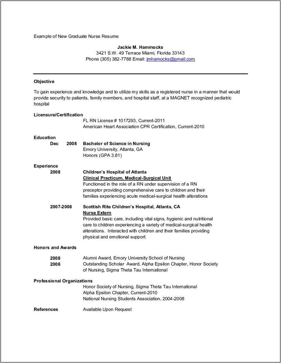 Resume Objective Examples For Graduate School