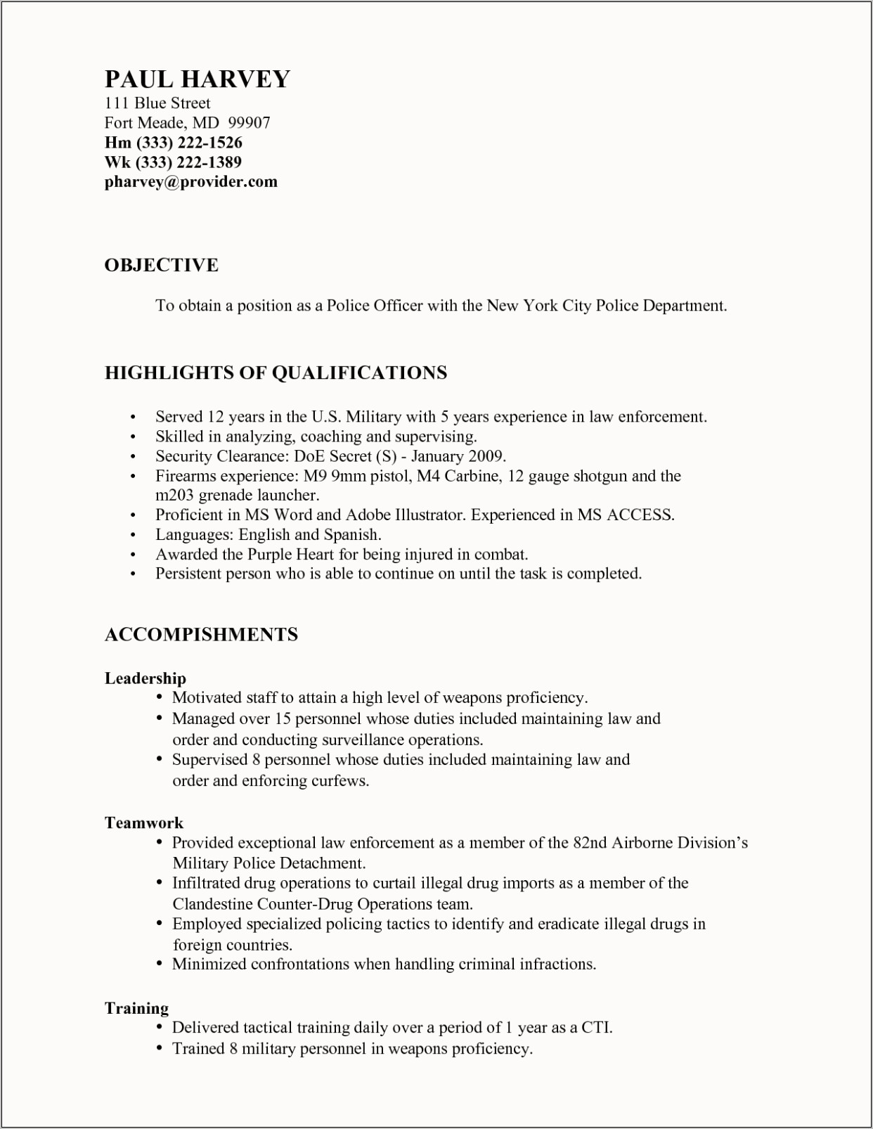Resume Objective Examples For Law Enforcement