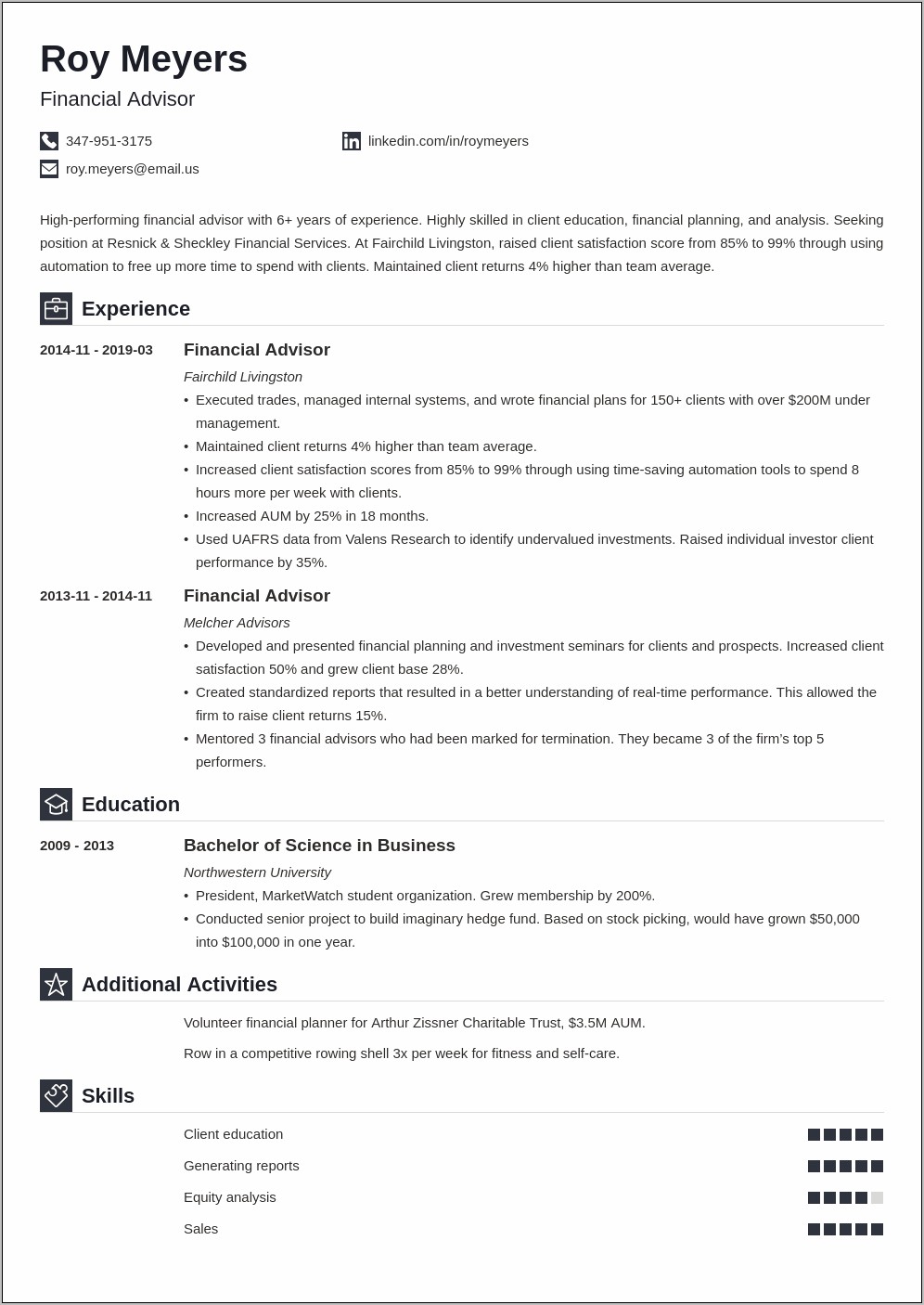 Resume Objective Examples For Manager Financial Services