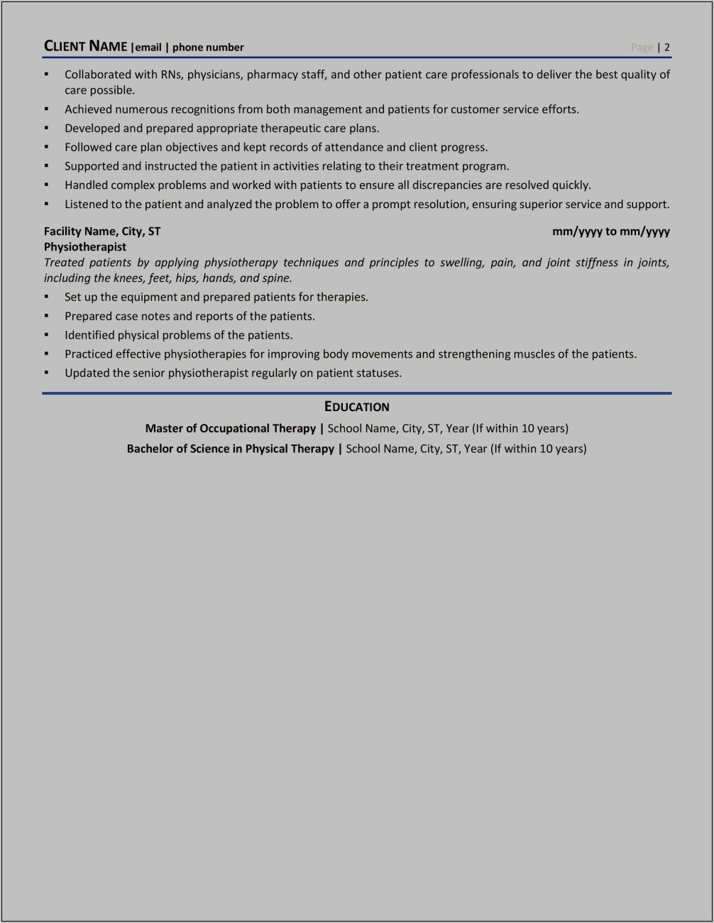 Resume Objective Examples For Occupational Therapist