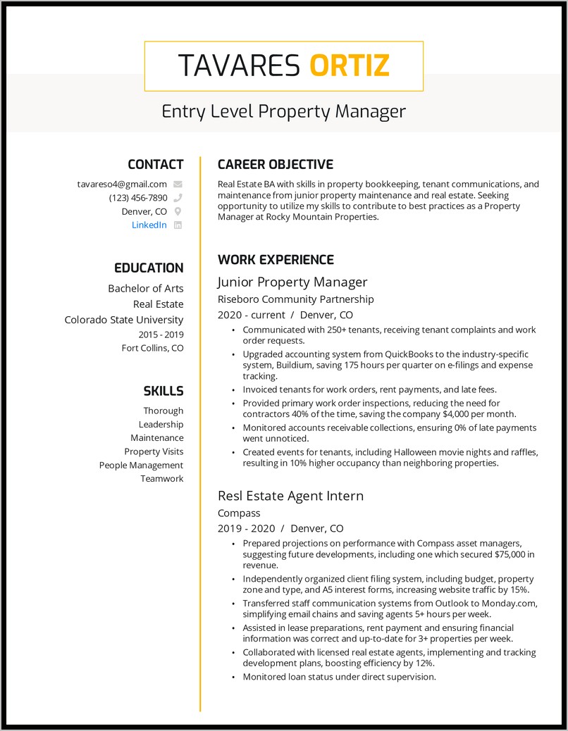 Resume Objective Examples For Property Manager