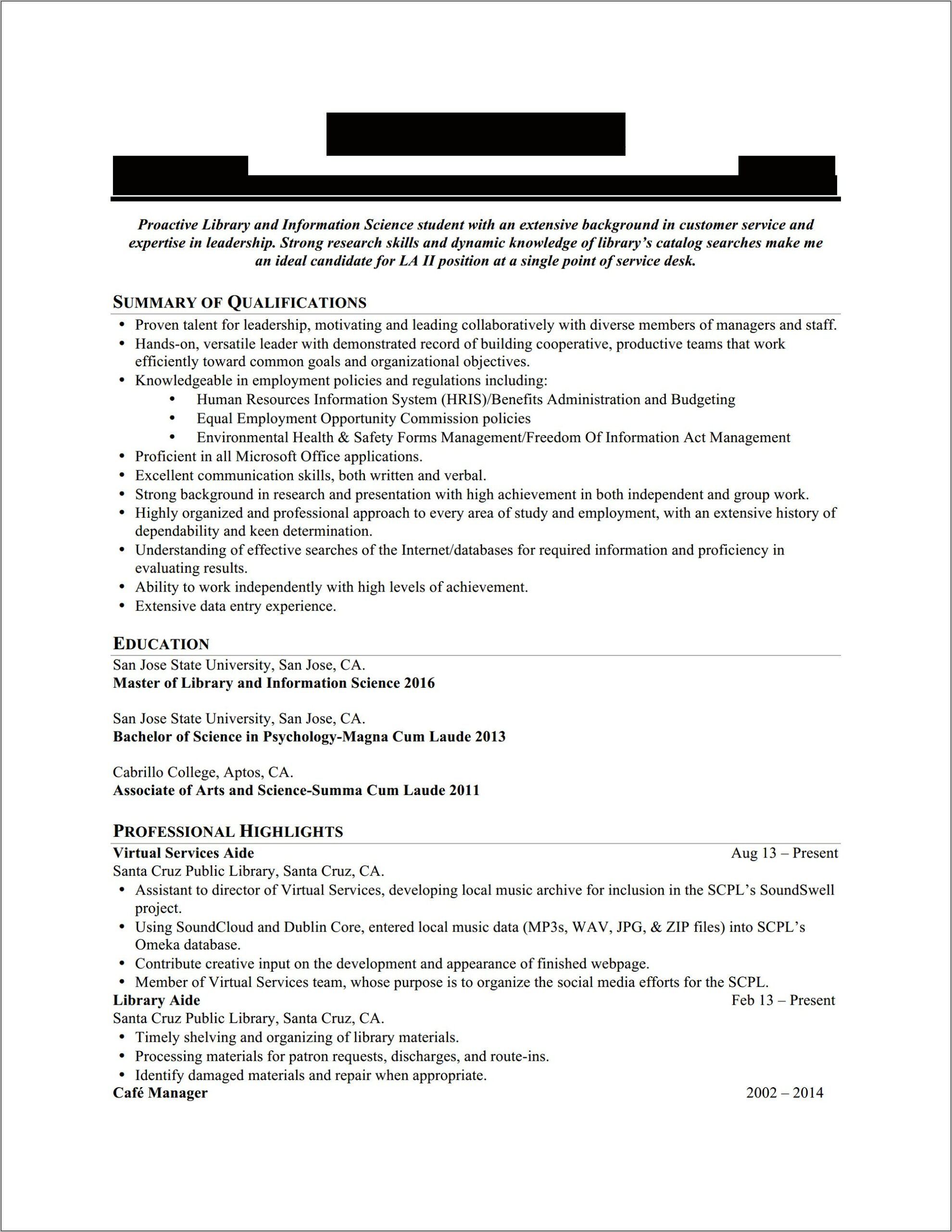 Resume Objective Examples Library Clerk